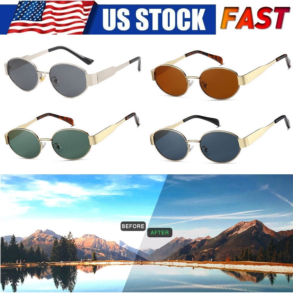 Oval Sunglasses Retro 90S Sunglasses Trendy Classic Shades Metal Frame Gold USA