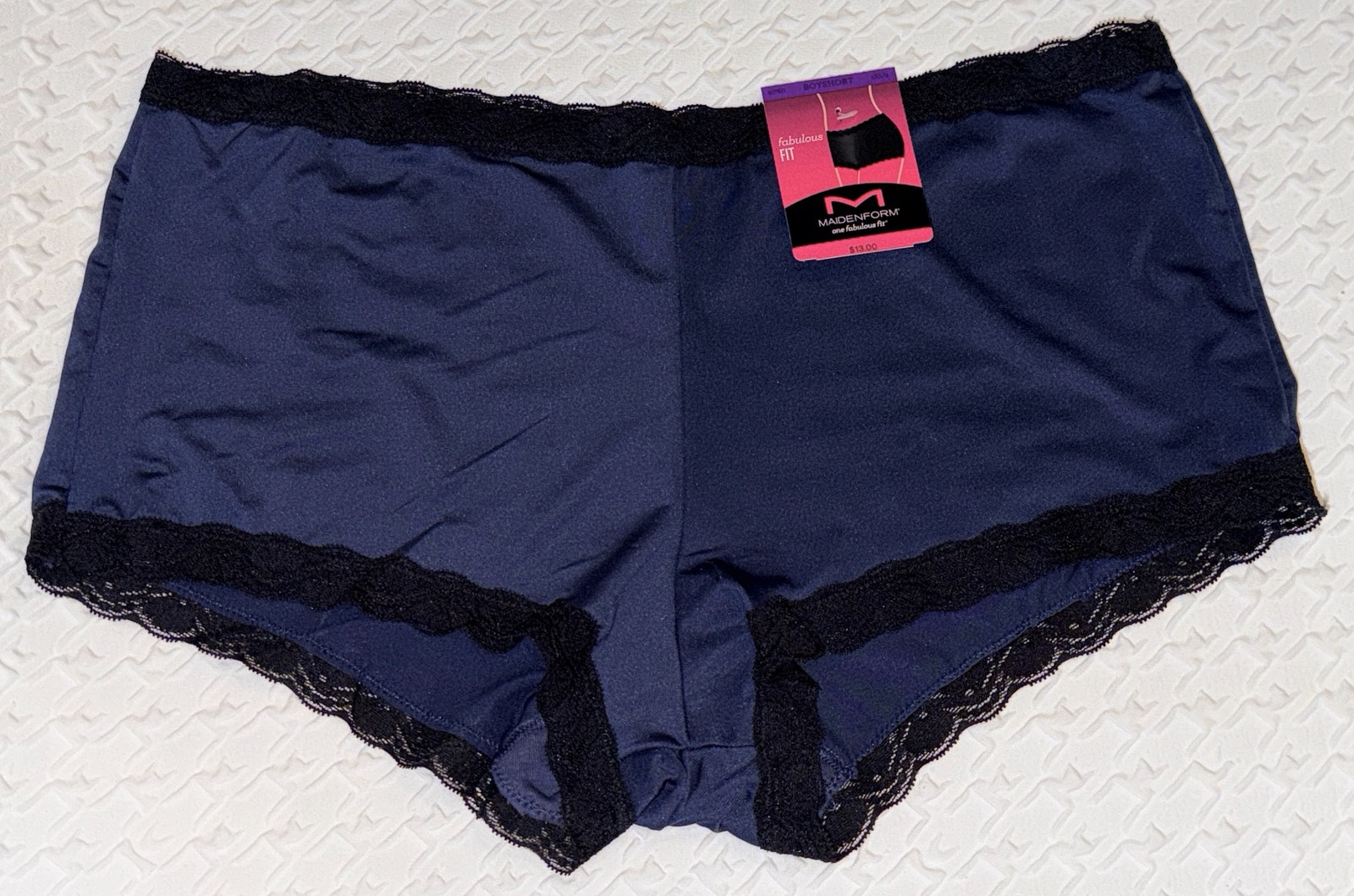 MAIDENFORM Fabulous Fit Classic Lace Trim Navy Blue Boyshort Panty Sz M L XL 2XL
