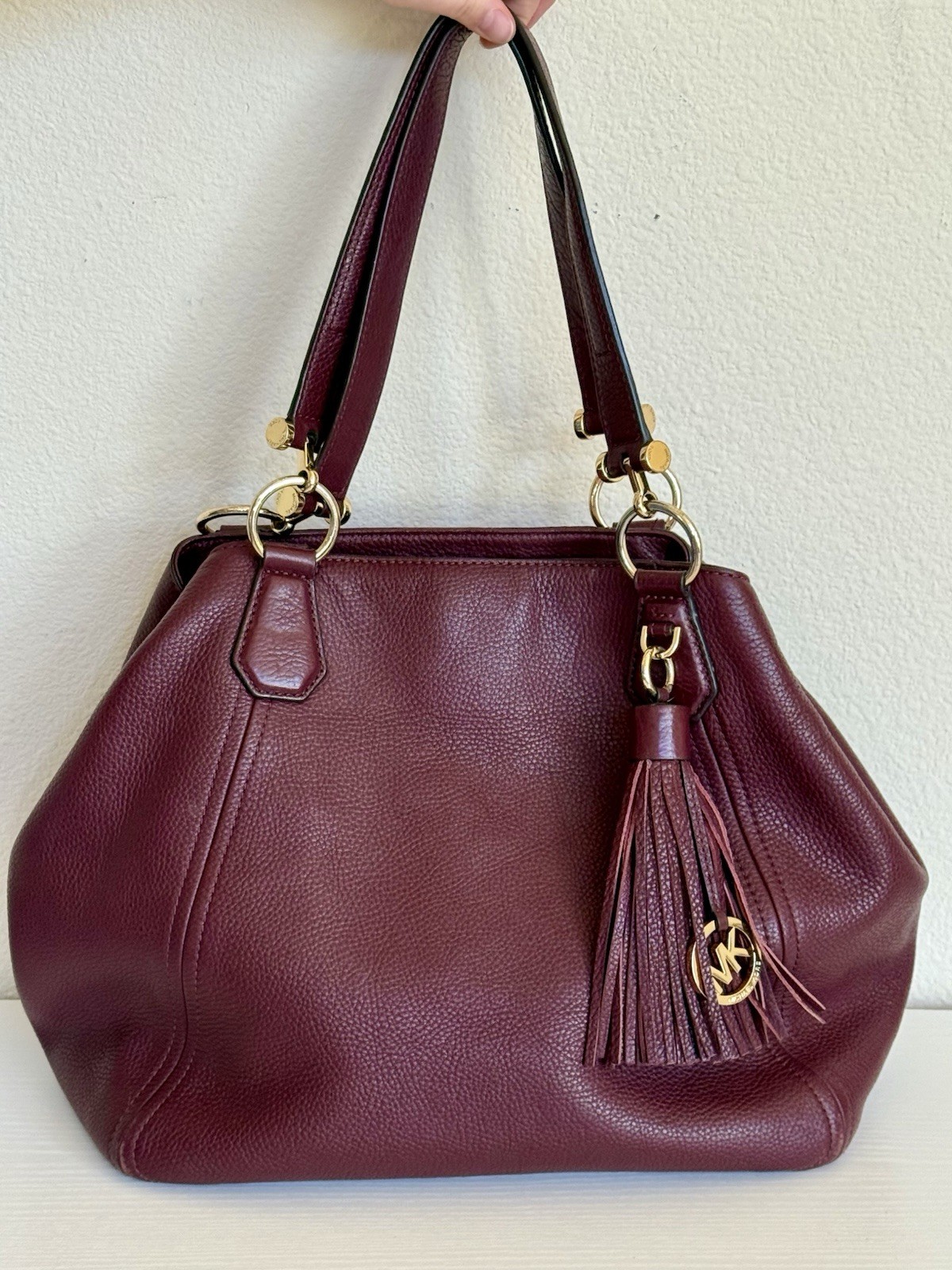 Michael Kors Burgundy Frances Pebbled Leather Shoulder Bag