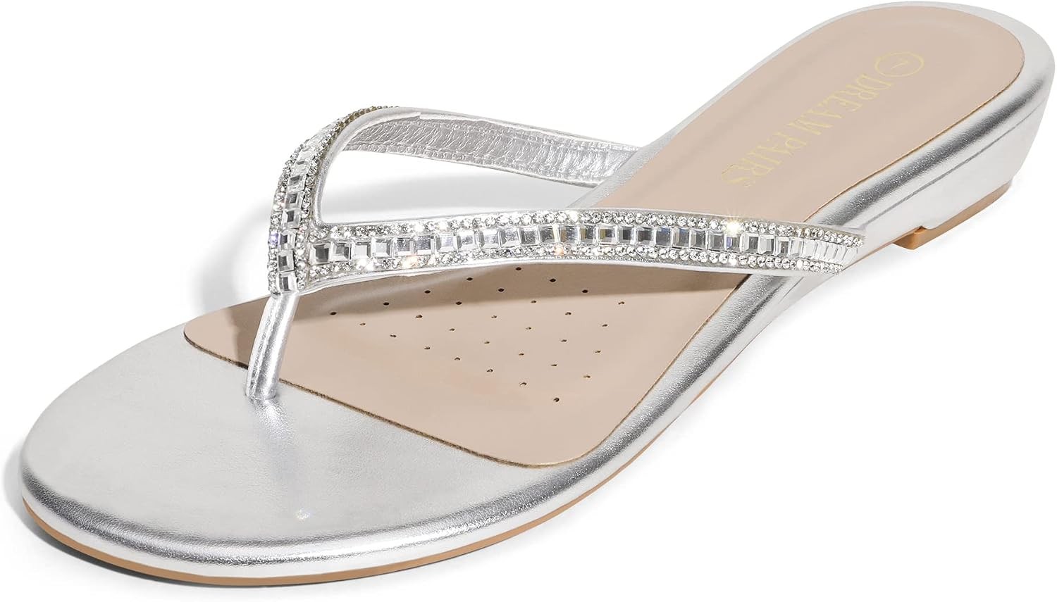 Women’S Rhinestones Flat Slides Sandals | Flip Flop Slip on Slides T-Strap Spark