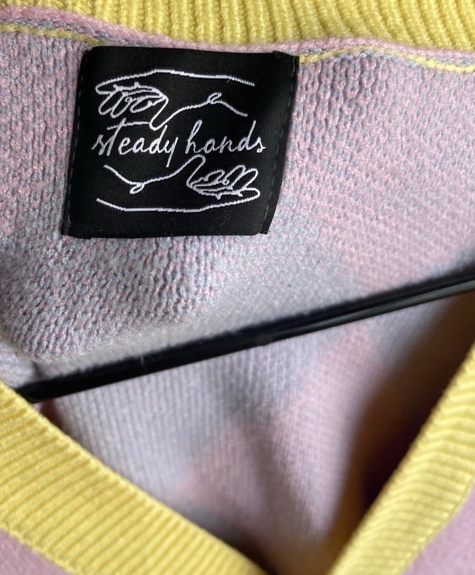 Steady Hands Howls Moving Castle Argyle Cardigan Pink/Yellow Women’s Sz M/L