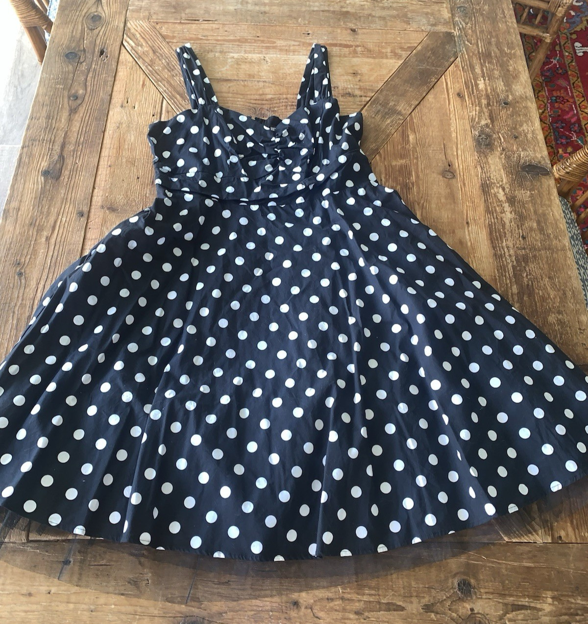 Hot Topic Juniors XXL Black & White Polka Dot Sleeveless Swing Dress Rockabilly
