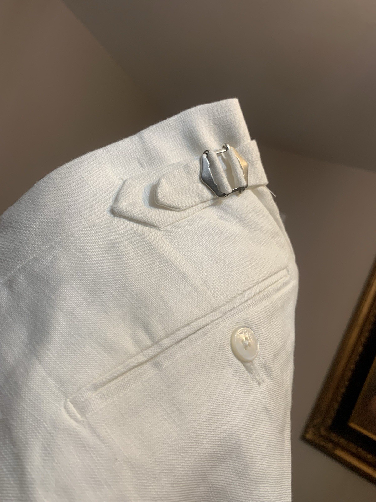 NWT Ralph Lauren PURPLE LABEL LINEN TROUSERS 30×34 SIDE TABS WHITE ITALIAN Pants
