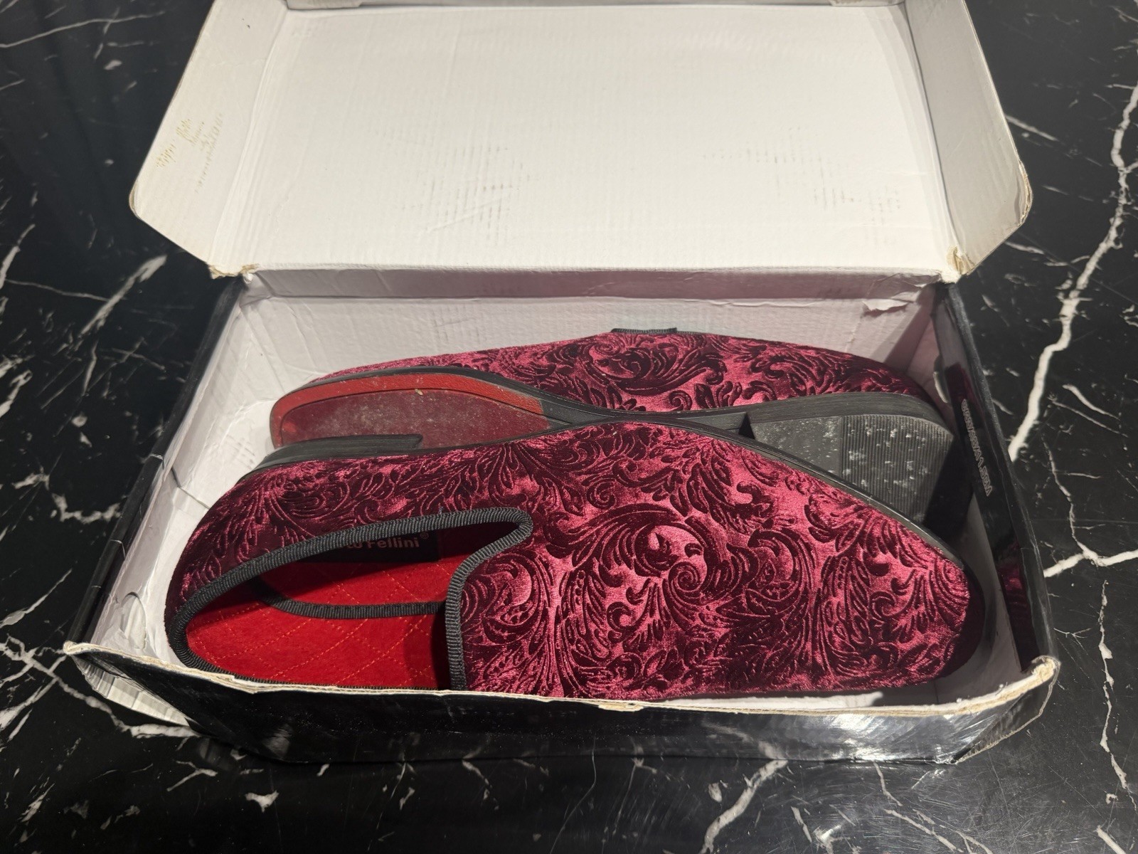 Alberto Fellini Men’s Velvet Flower Designer Dress Dark Purple Loafers US 12