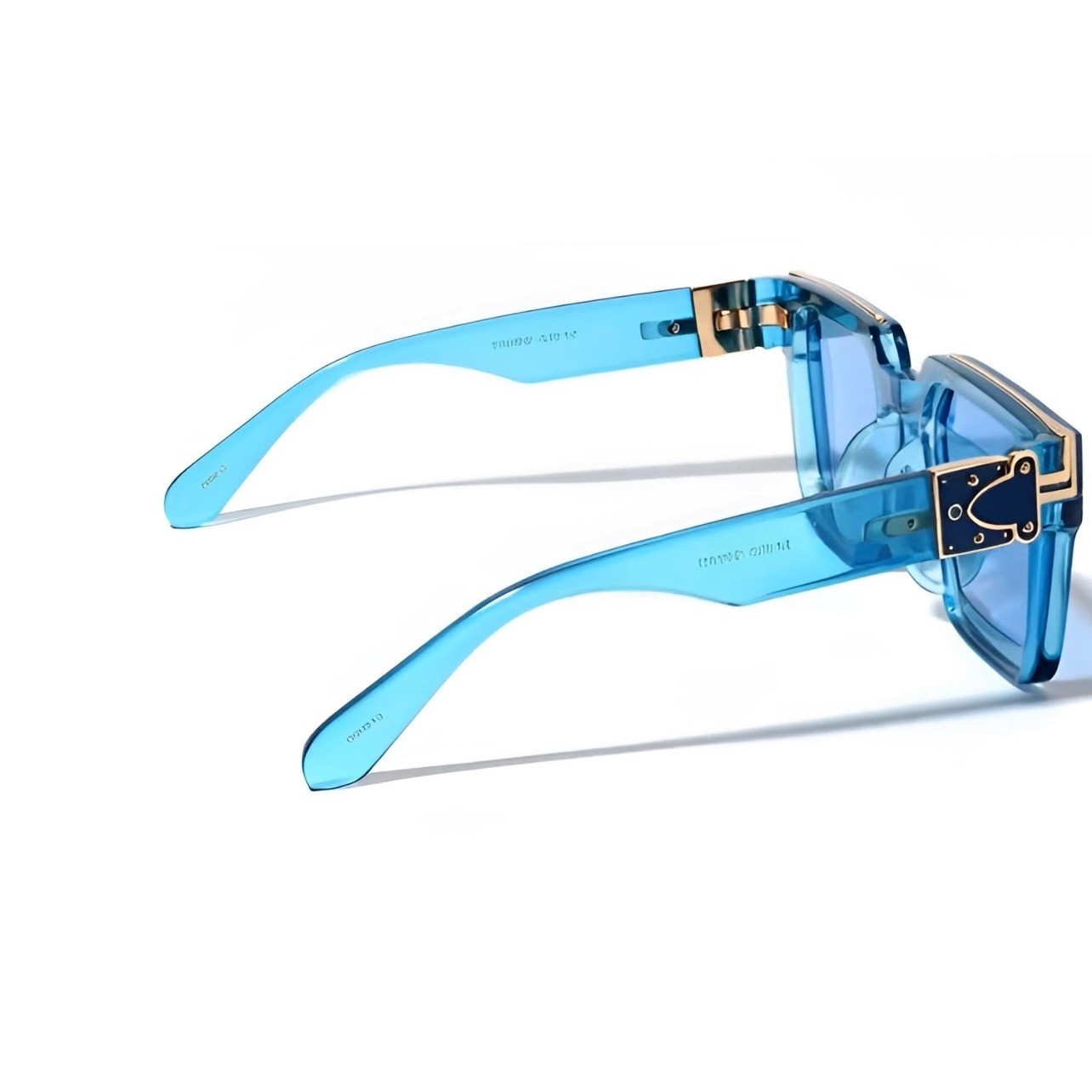 Womens Oversized Square Translucent Blue Sunglasses Gold Hardware 153mm Frame
