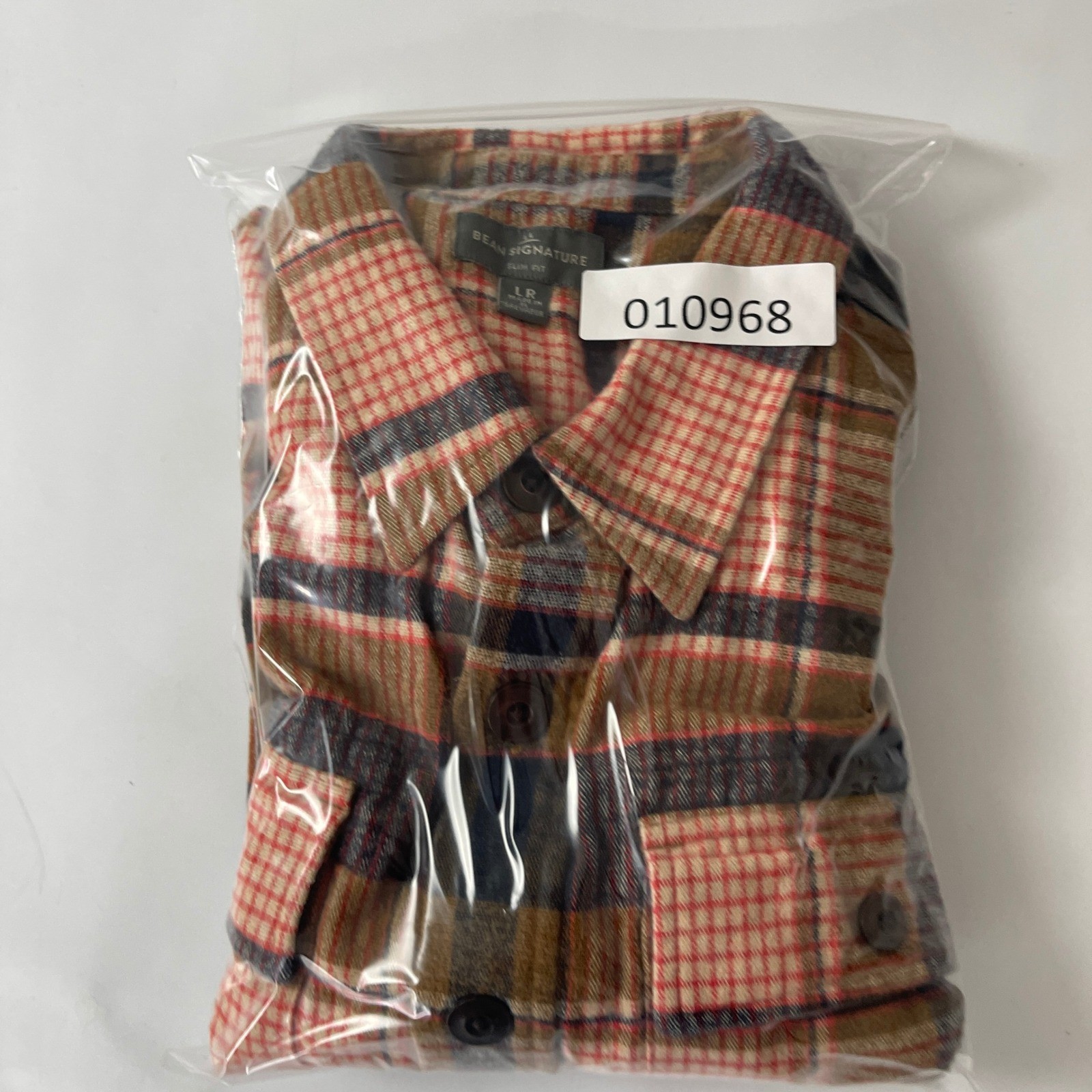 LL Bean Signature Shirt Mens Large Slim Brown Red Chamois Plaid Outdoor Heritage