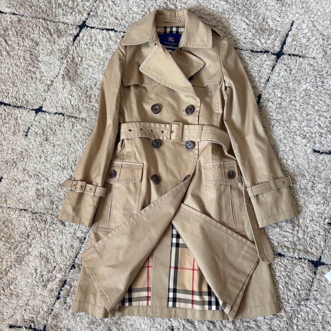 Burberry Blue Label Trench Coat Long Mega Check Belt