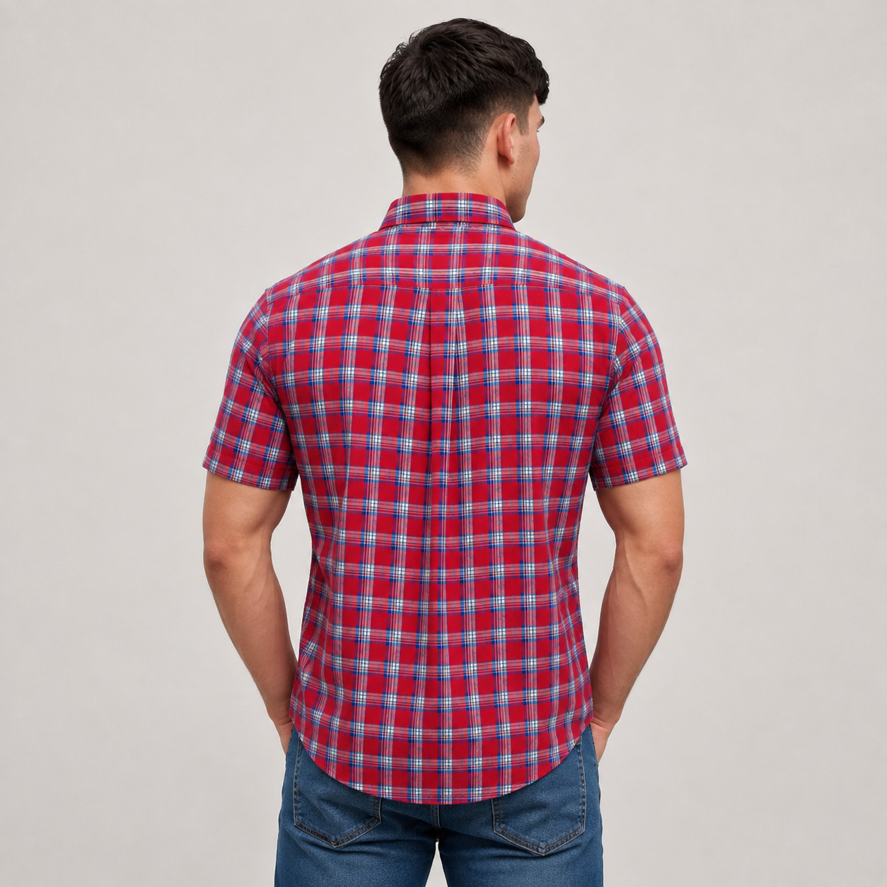 Southern Lure Red Navy Plaid Button Up Men’s Button Up Shirt size Large
