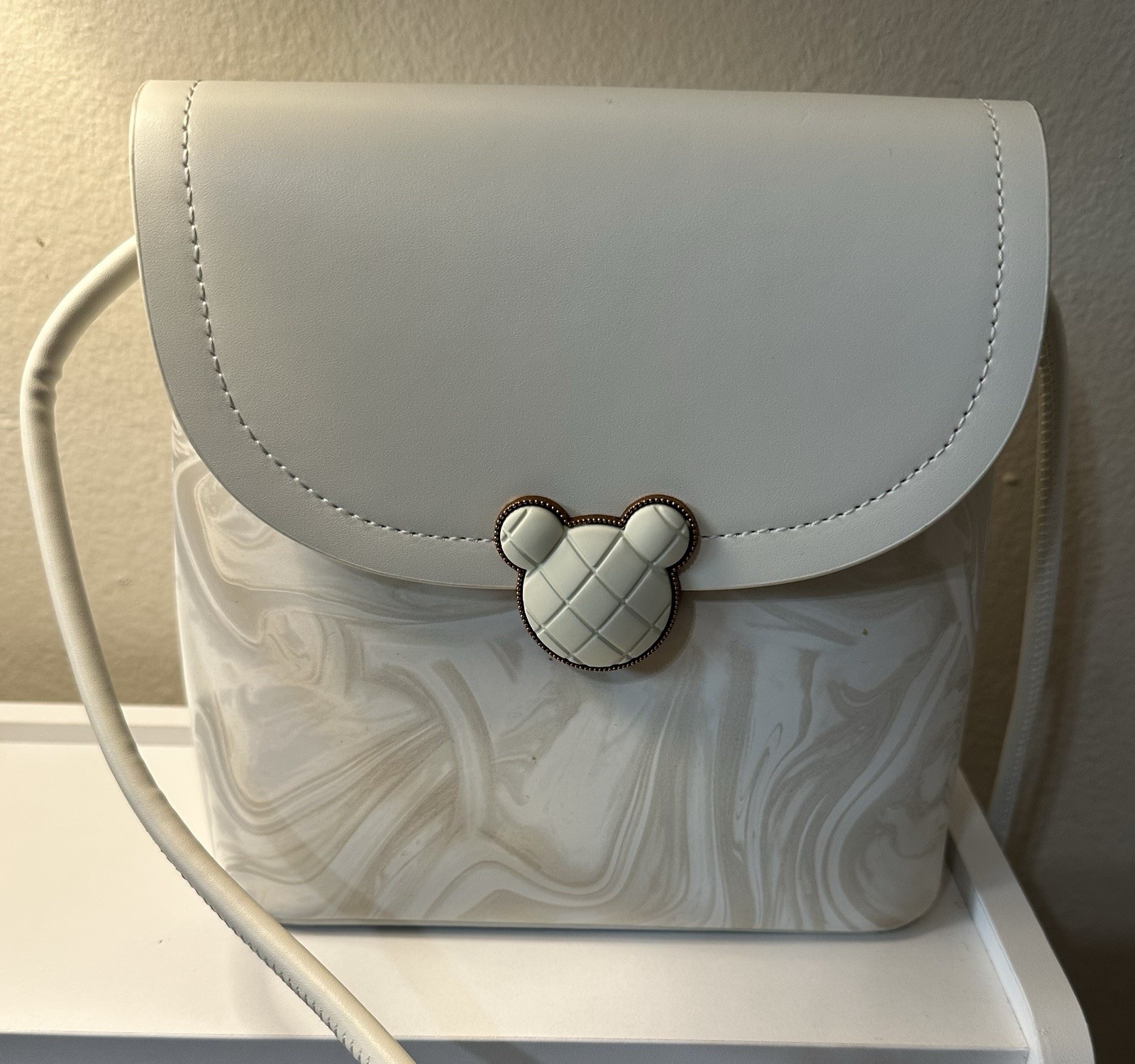 JIMS HONEY White/Gray Marbled Small Crossbody Bag Snap Closure Gold Hardware New
