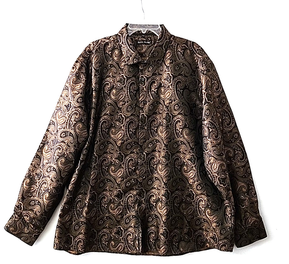 Barry Wang Mens 3XL Silk Blend Paisley Western Dress Shirt Black Bronze