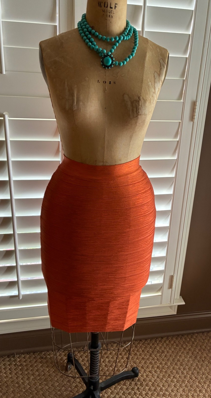 HERVE LEGER Style Bandage BodyCon Pencil Skirt XS:Orange Metallic-Alberto Makali