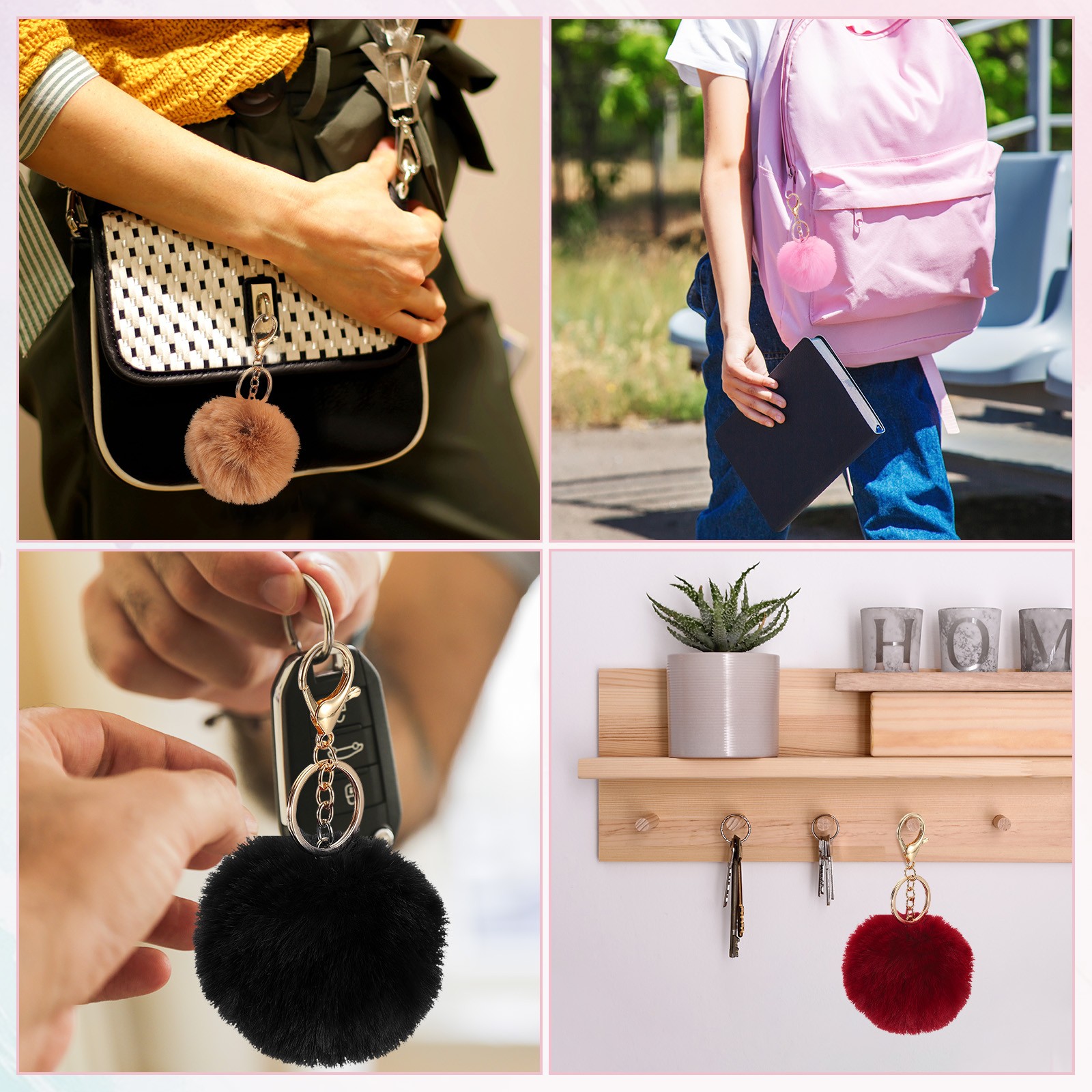8cm Pom Pom Keychain Faux Rabbit Fur Puff Ball for Women Purse Coffee