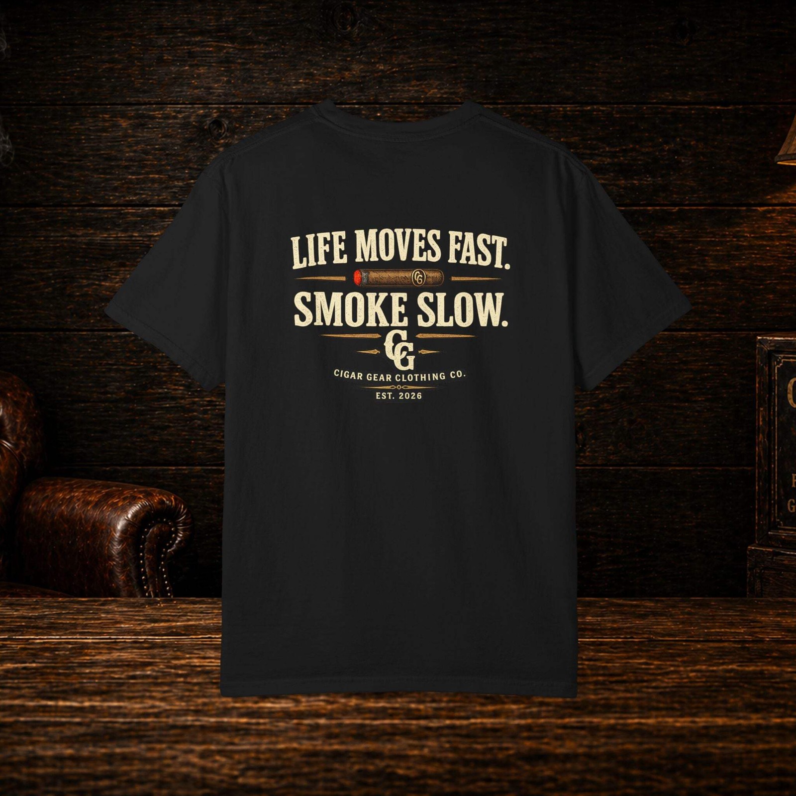 Life Moves Fast Smoke Slow T Shirt Men’s Graphic Tee Cigar Lifestyle Shirt