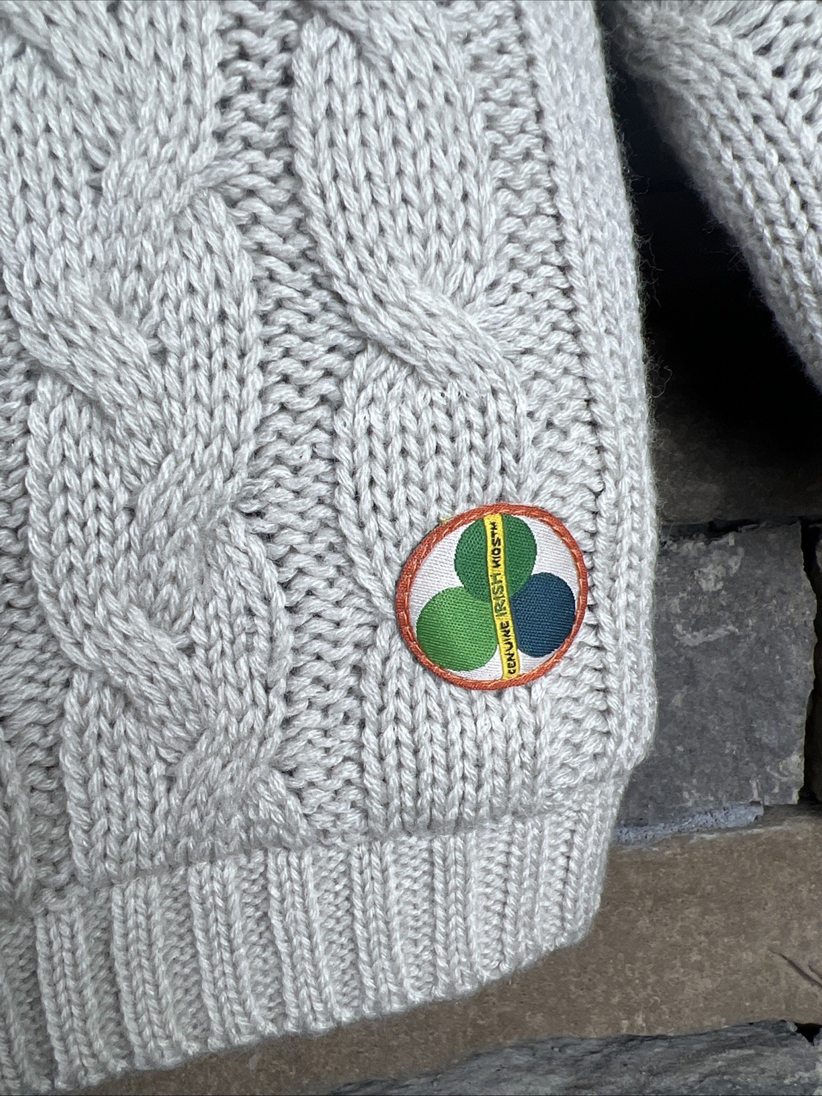 Aran Toggle 2 Button Jacket Beige And Brown With Shamrock Patch 12M