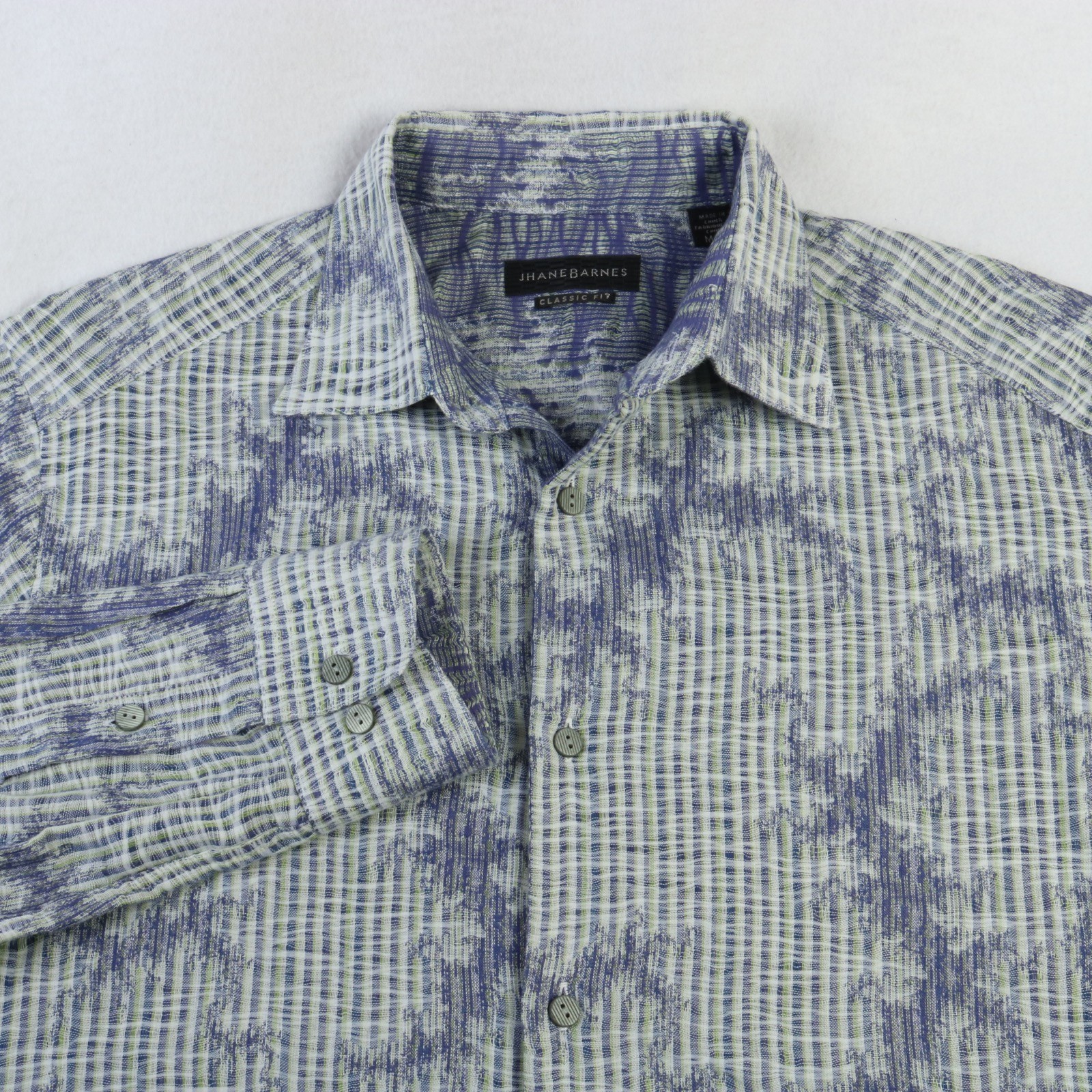 JHANE BARNES BLUE NEON GREEN LIGHTNING KNIT BUTTON DOWN CLASSIC FIT SHIRT M