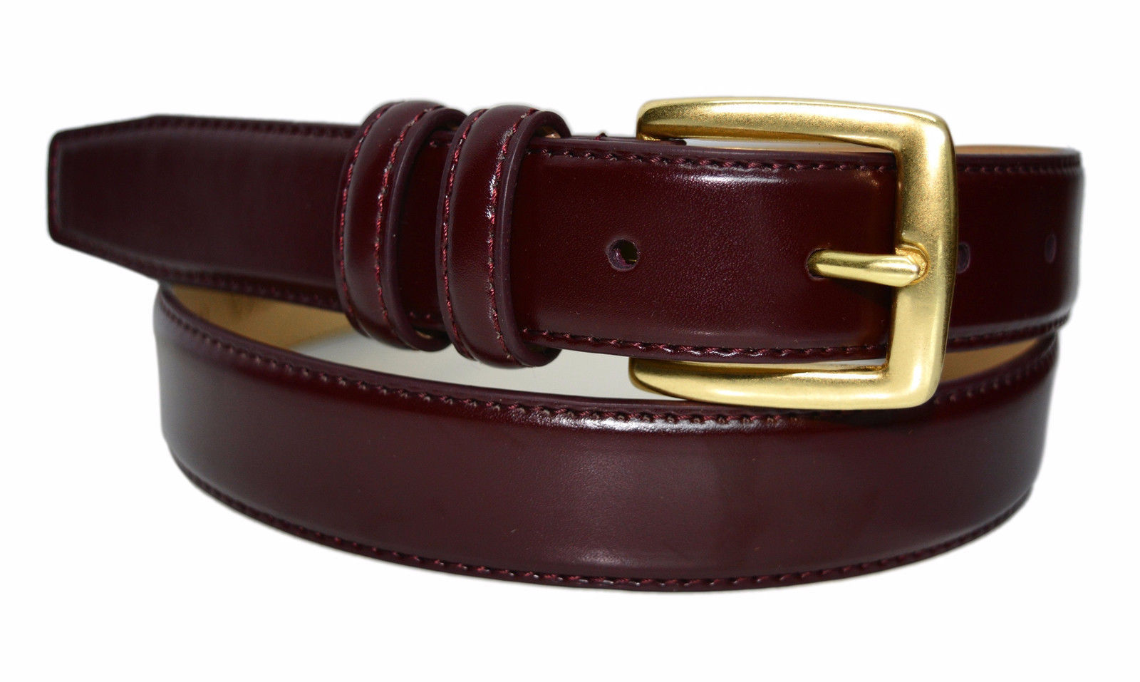 0211 TONEKA Double Keeper Leather Belt Cordovan Navy Tan w/Solid Brass Buckle