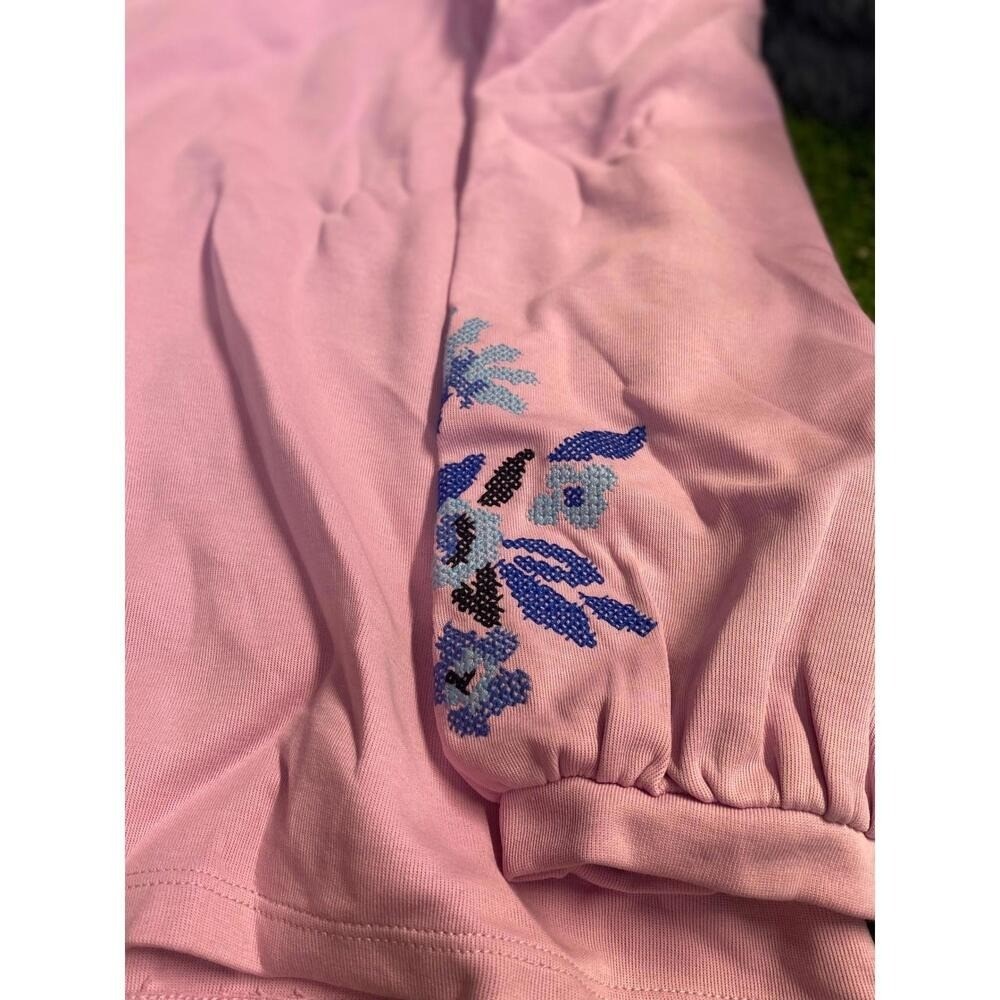 Ann Taylor Pink Embroidered Long Sleeve Top Women XL Cotton Blend New With Tags