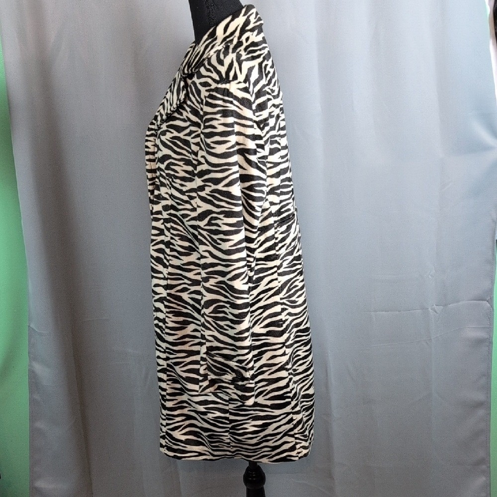 Zebra Print Long Trench Coat New LG Mob Wife Maximalists Funky Edgy Button Front