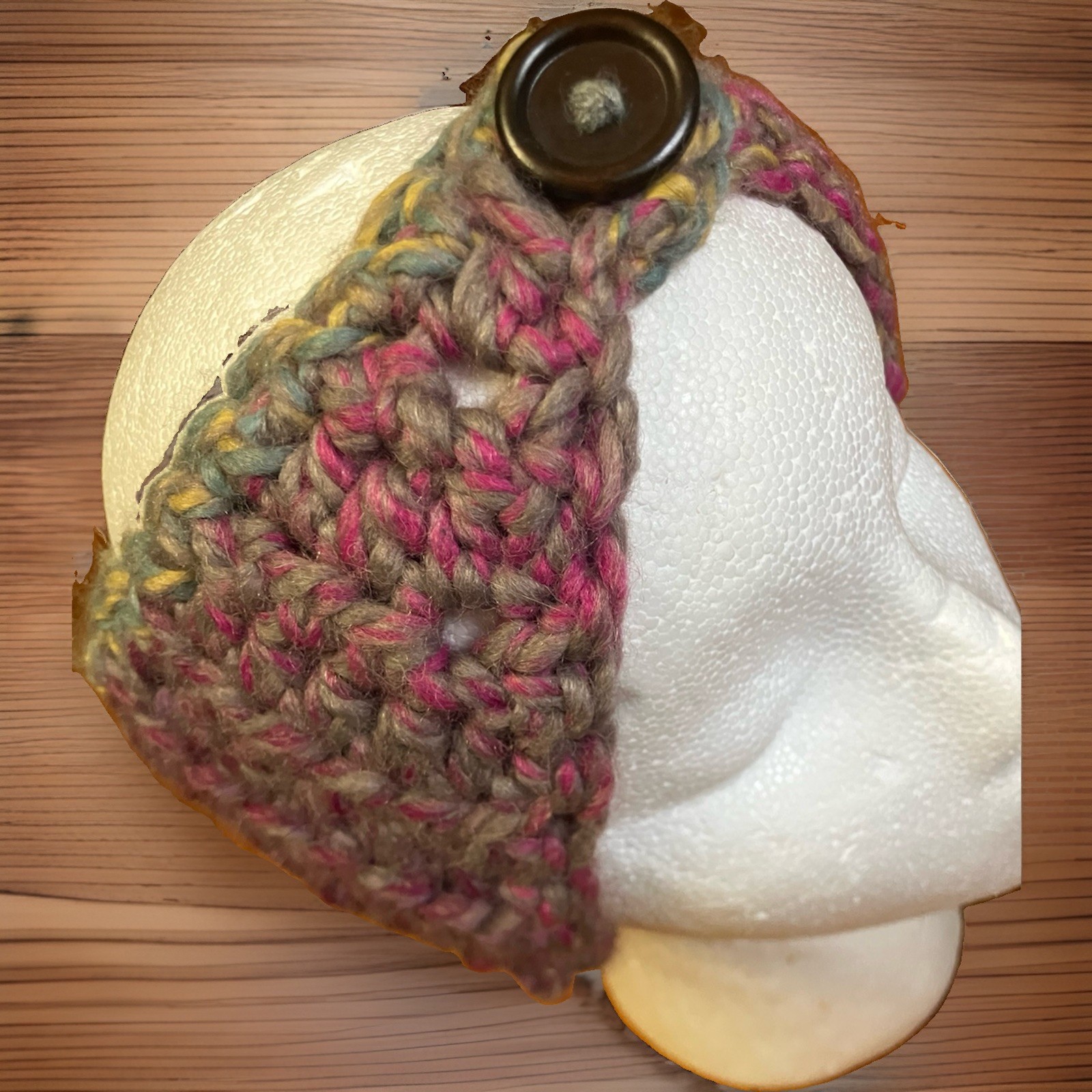 Handmade Knit headband Ear warmer wrap Boho Button Accent Multicolored OS