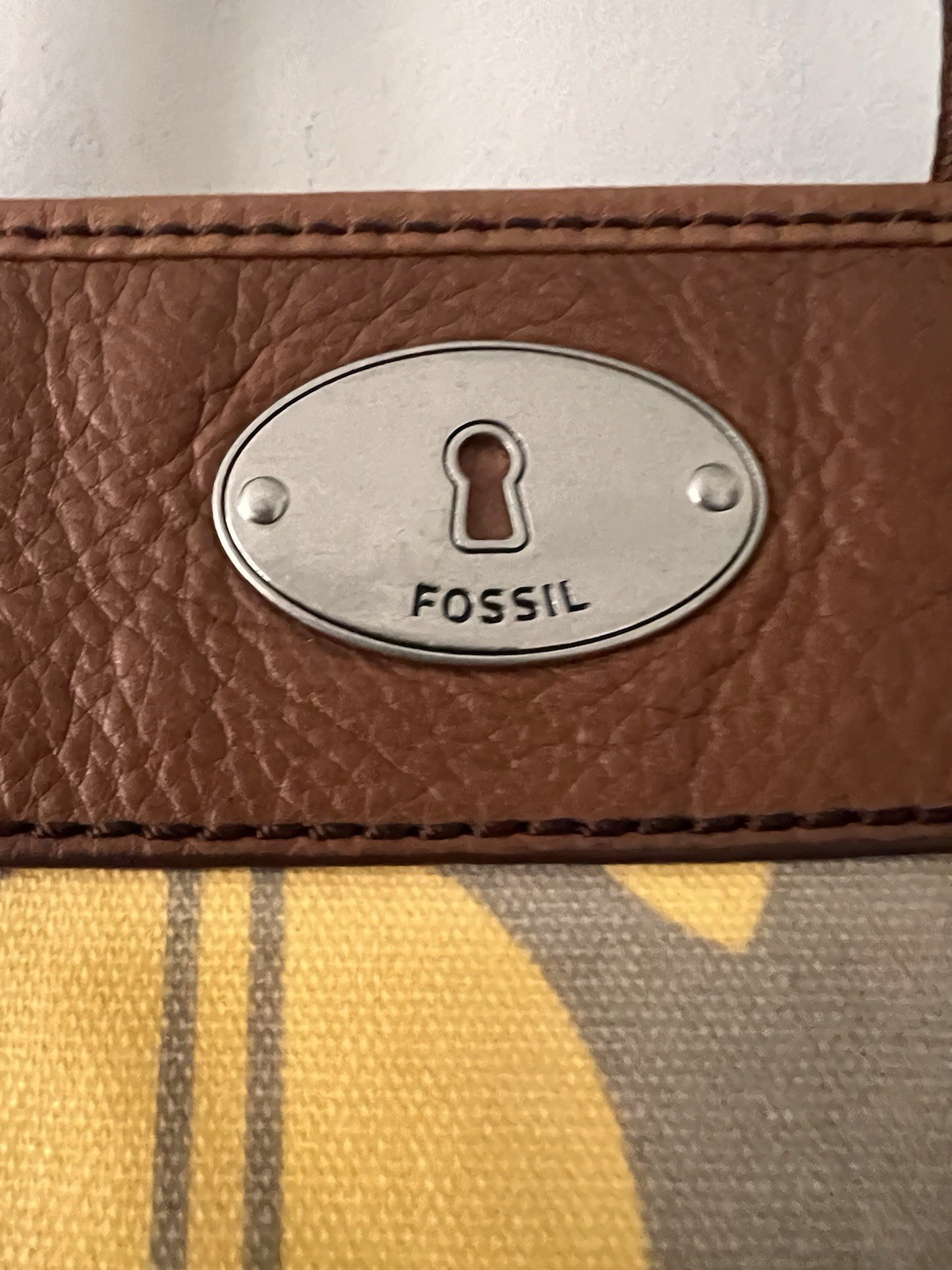 Fossil Key Per Yellow Coated Canvas Leather Trim Ladybug Printed Tote Bag