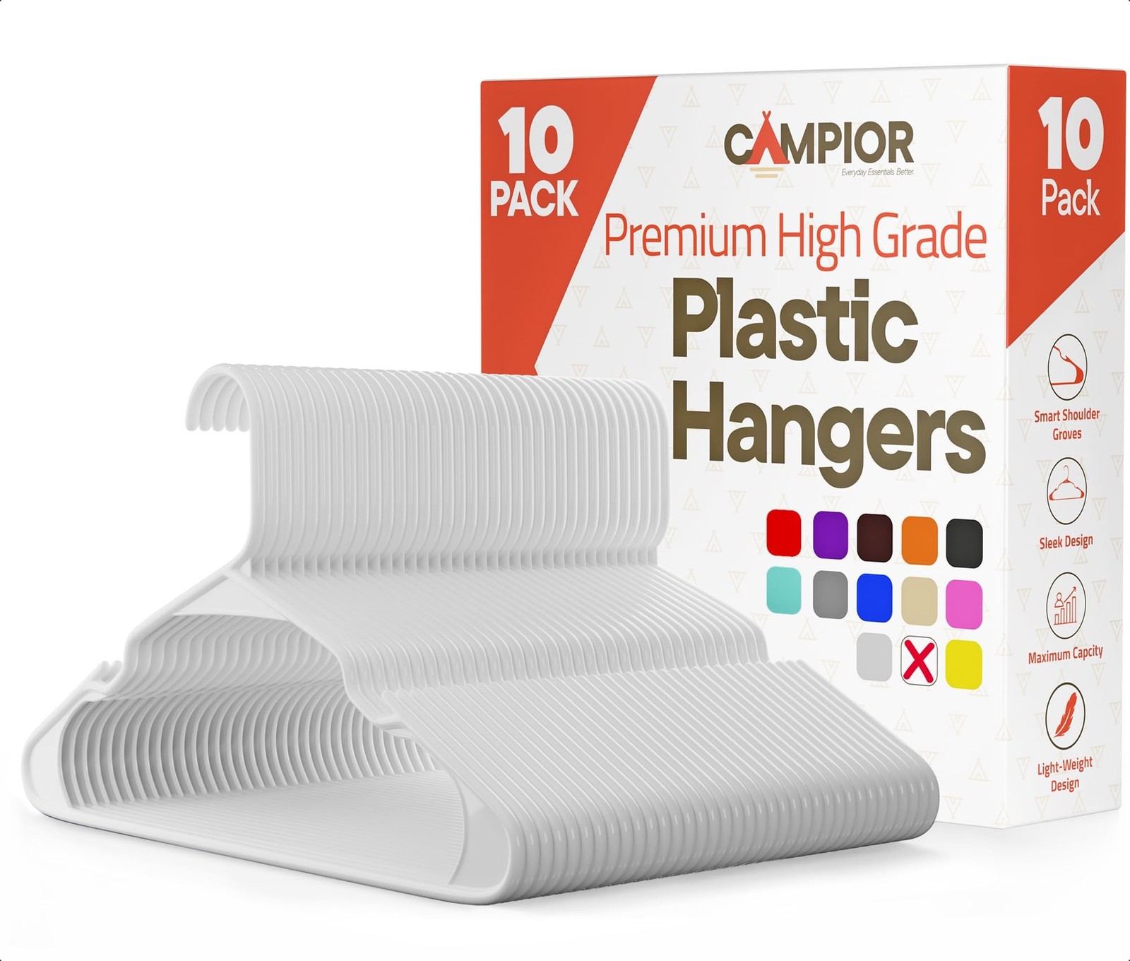 White Plastic Hangers 10 Pack– Heavy-Duty Plastic Hangers Slim and Space-S