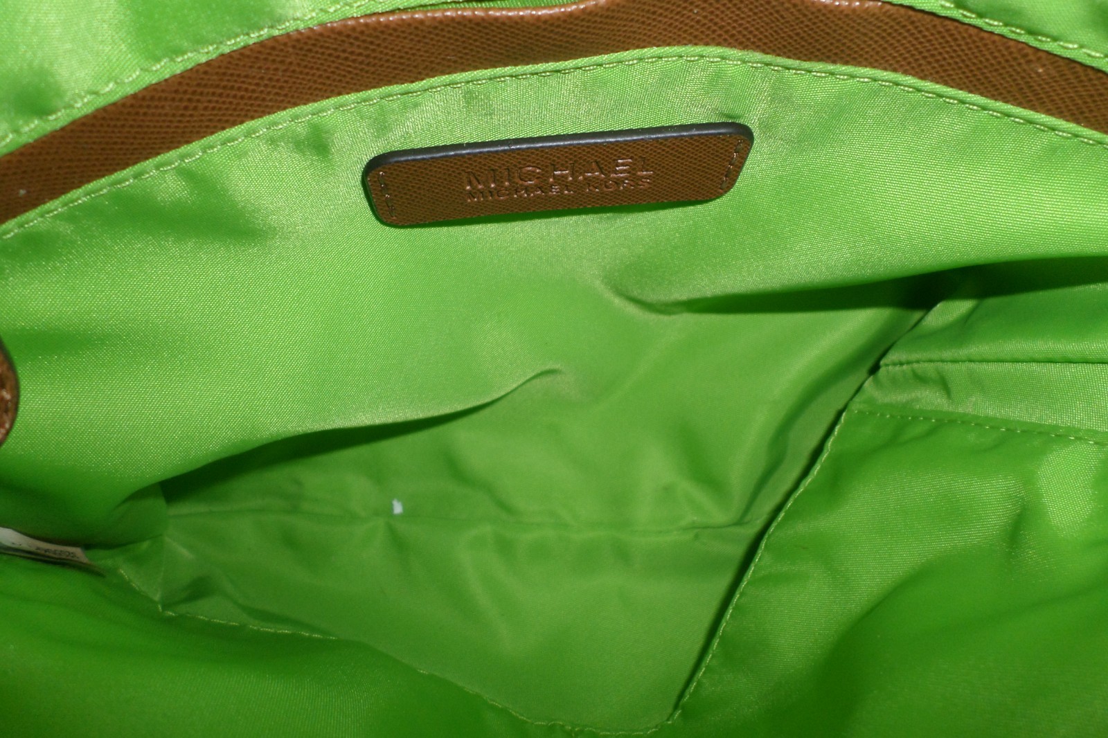 Michael Kors Kempton Brown Nylon Leather Trim Thin Crossbody Shoulder Bag MINT