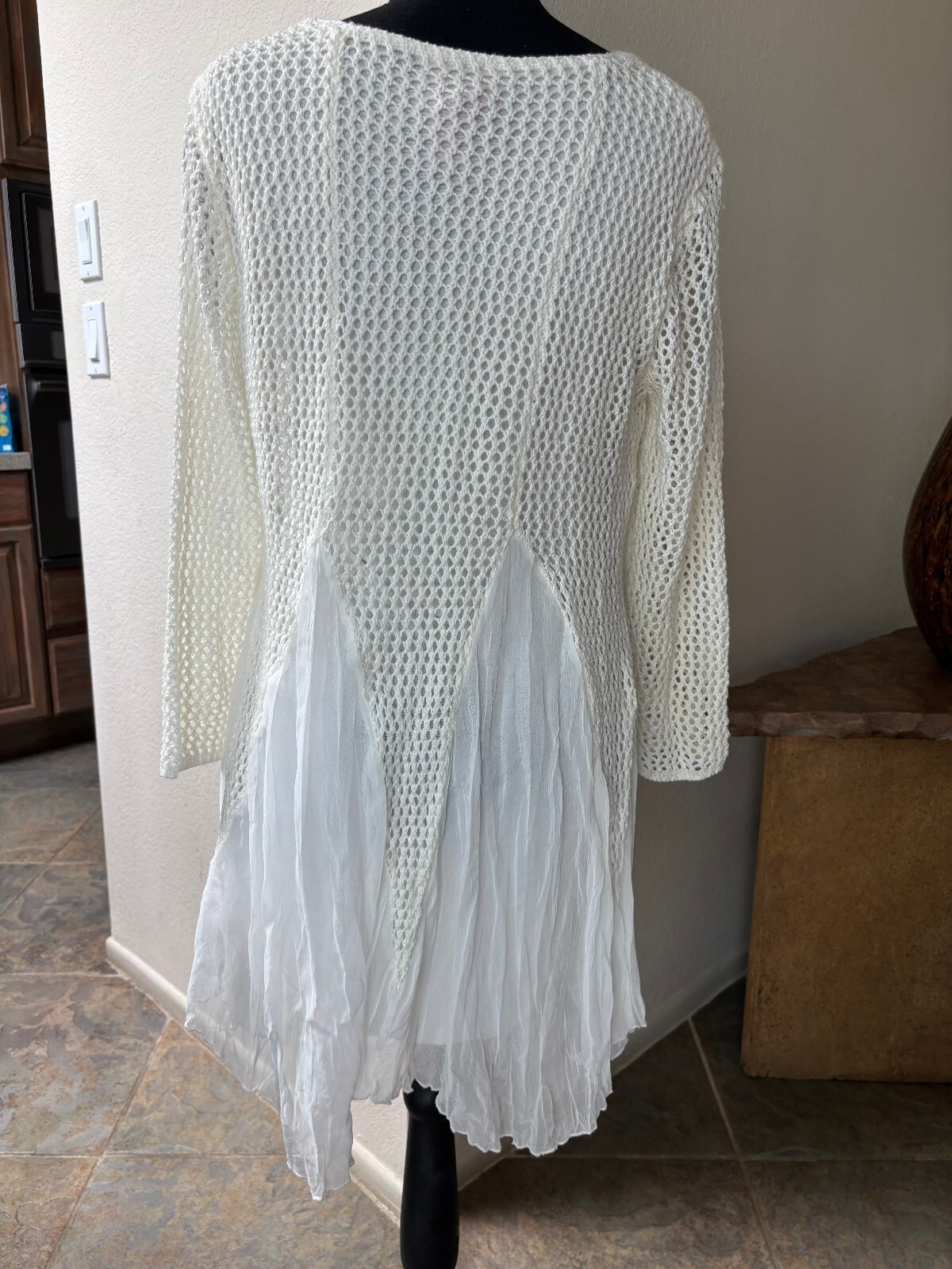Cristina V White Crochet Open Knit Tunic – Fairycore Layering Dress Medium