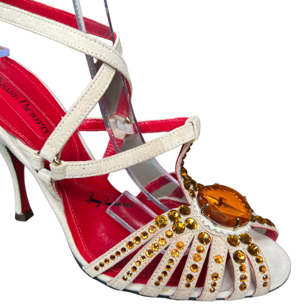 $750 CESARE PACIOTTI LUXURIOUS SUEDE VINTAGE SWAROVSKI PUMPS EU 35 Shoes