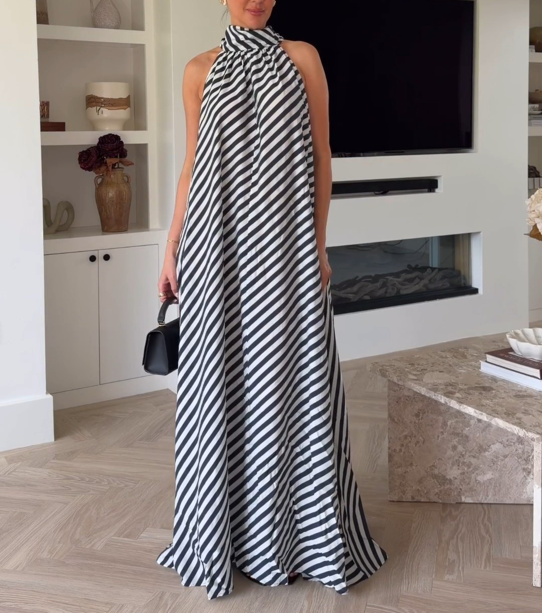 NWT H&M Tie-Detail A-Line Maxi Dress Blue/White Stripe 1337754001 XS,M,L,XL,XXL