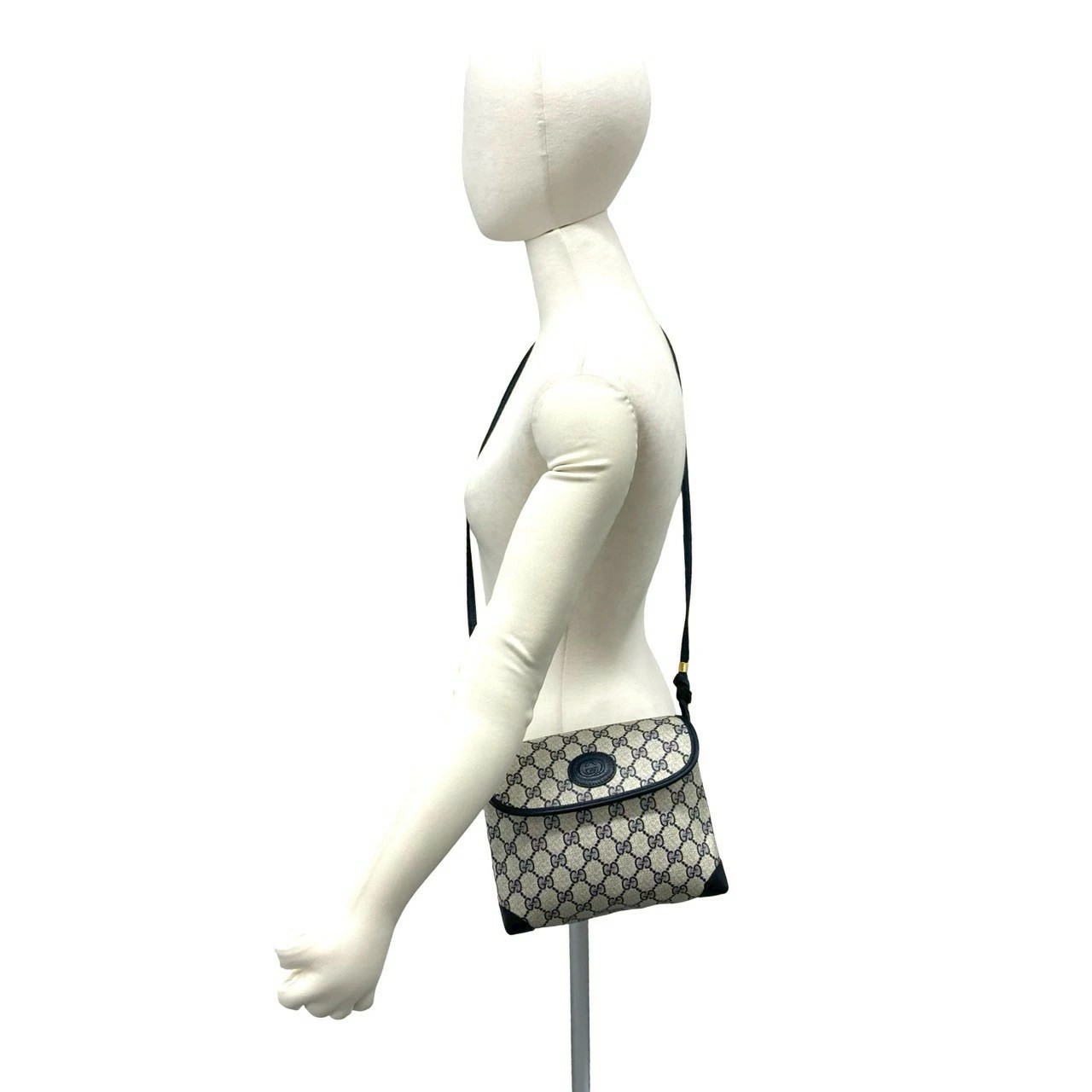 GUCCI Vintage Old Gucci GG Logo Pattern Leather Mini Shoulder Bag Pochette Navy