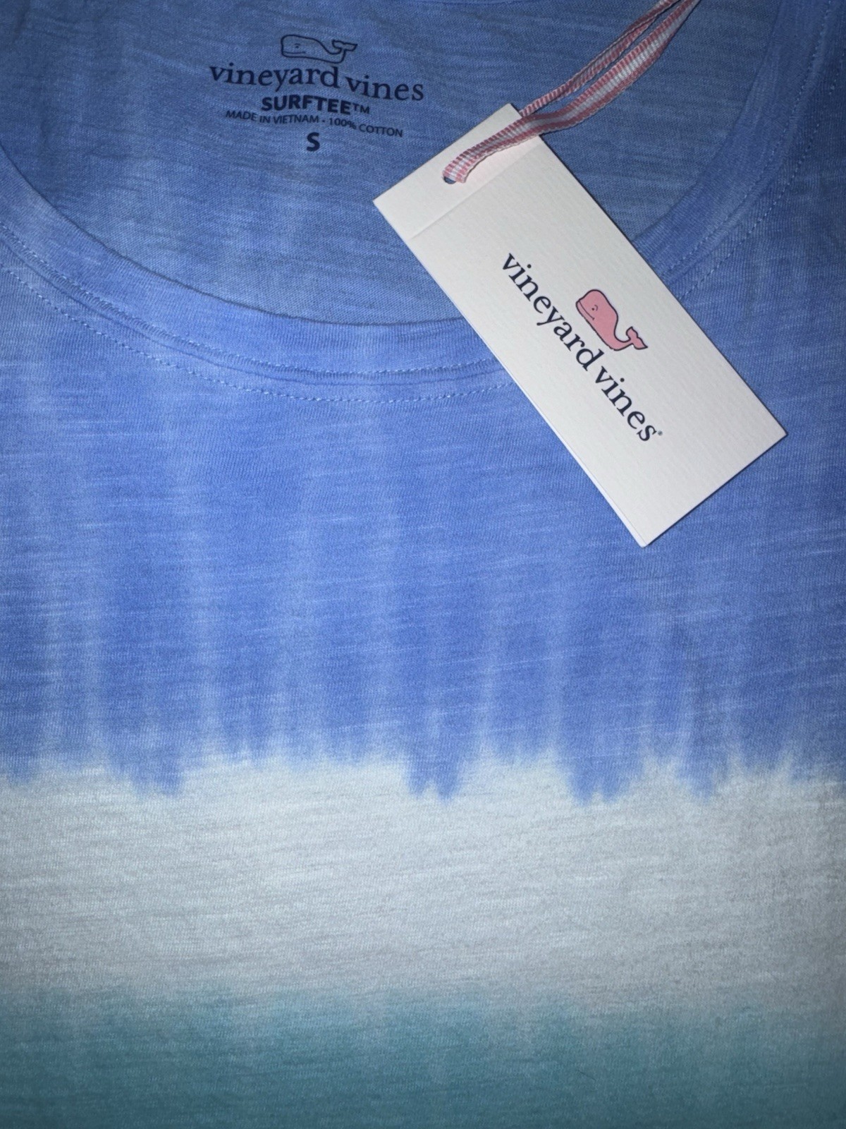NWT $55 Vineyard Vines Oversized Tie-Dye Surf Tee T Shirt Blue White Womens SM S