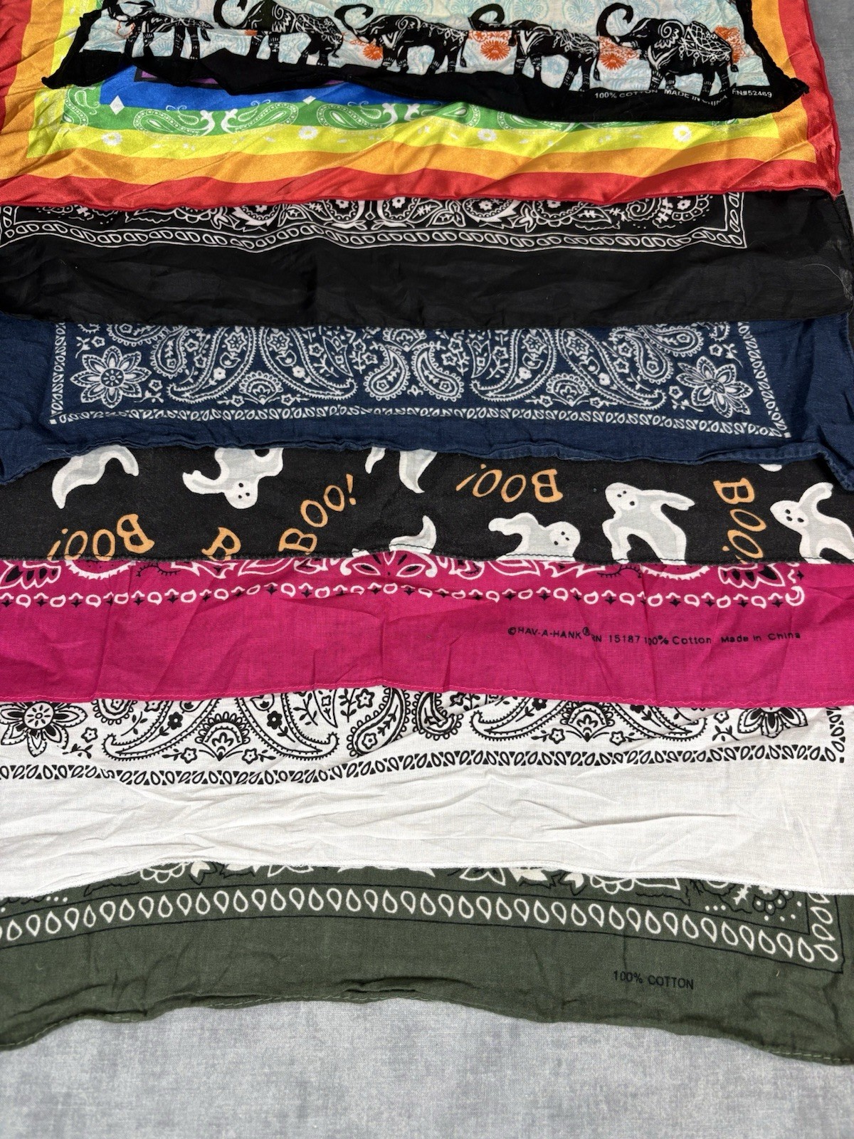 Lot of 10 Bandanas / Head Wraps Assorted Colors Paisley Elephant Camo Cotton