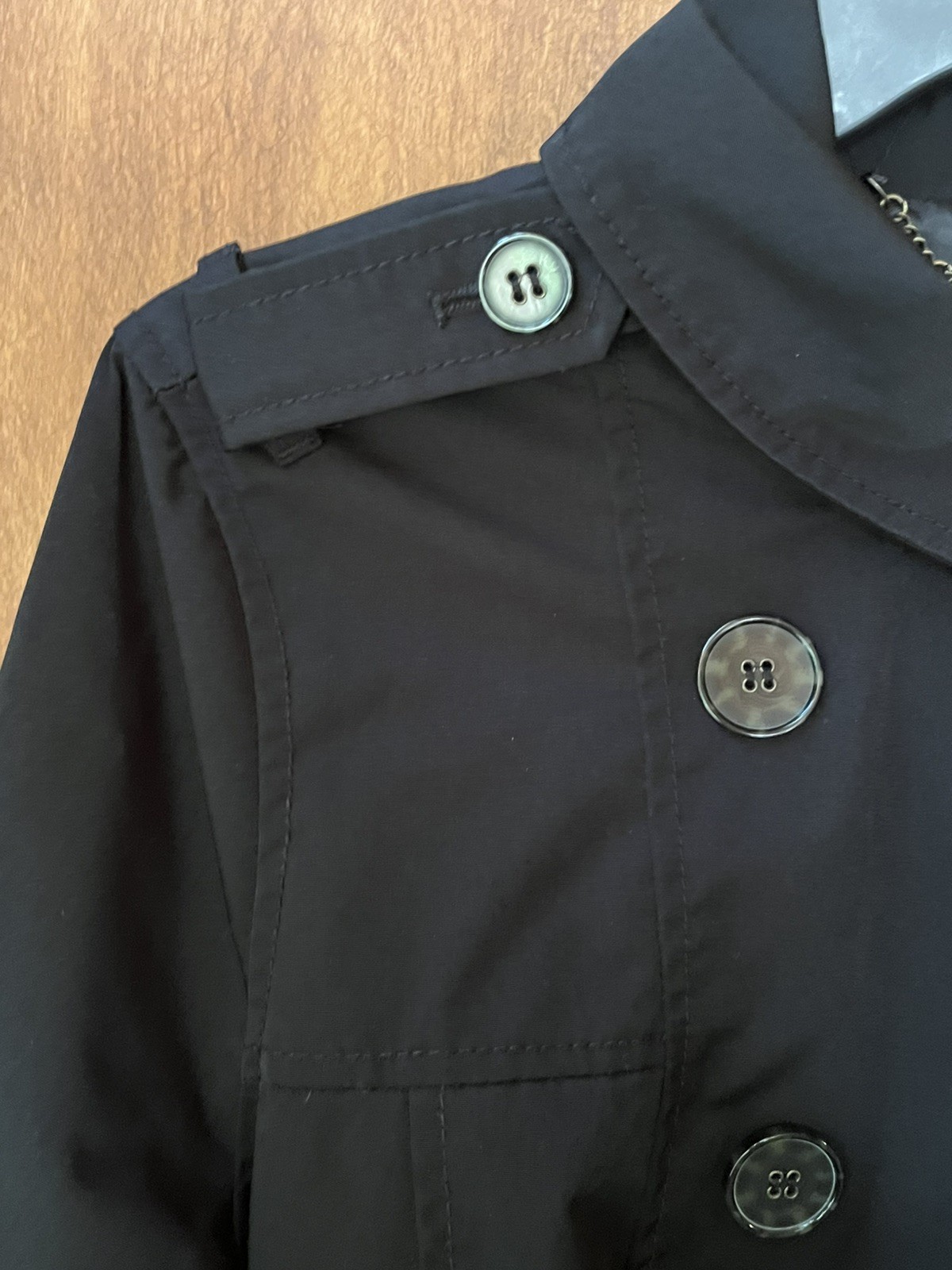 Worthing Black Trench Rain Coat Women’s Size L Mid Length Jacket Belted Classic
