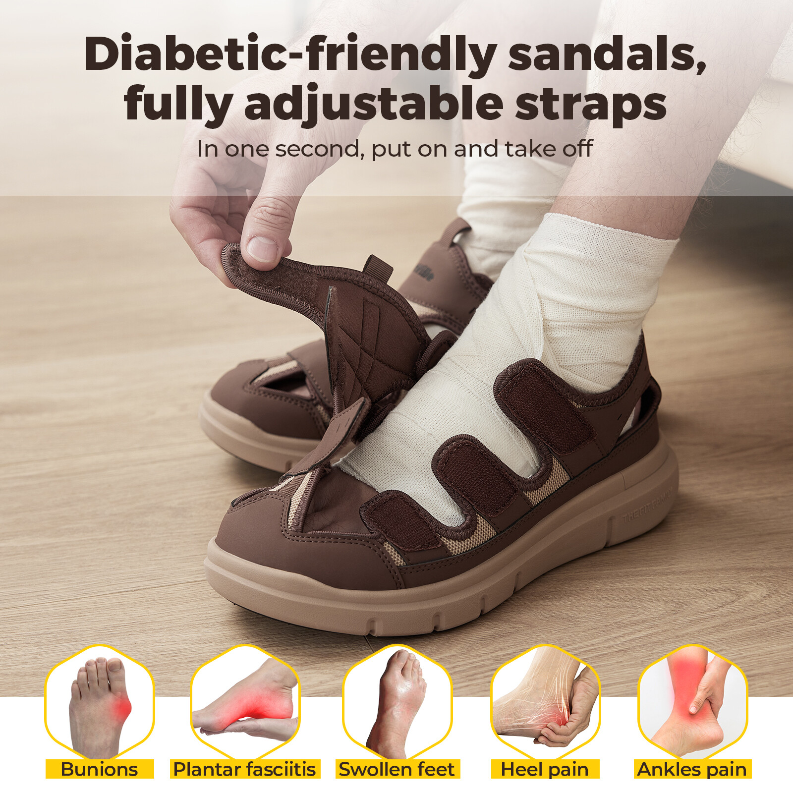 FitVille Diabetic Sandals for Men Casual Comfort Outdoor Sport Adjustable Shoes