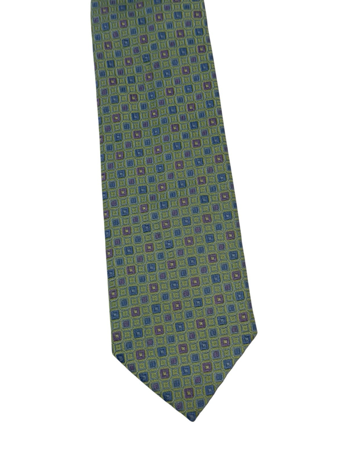 Paul Stuart Silk Tie Green Blue Purple Check Made In Italy 3.25″ x 58″ YGI T6100