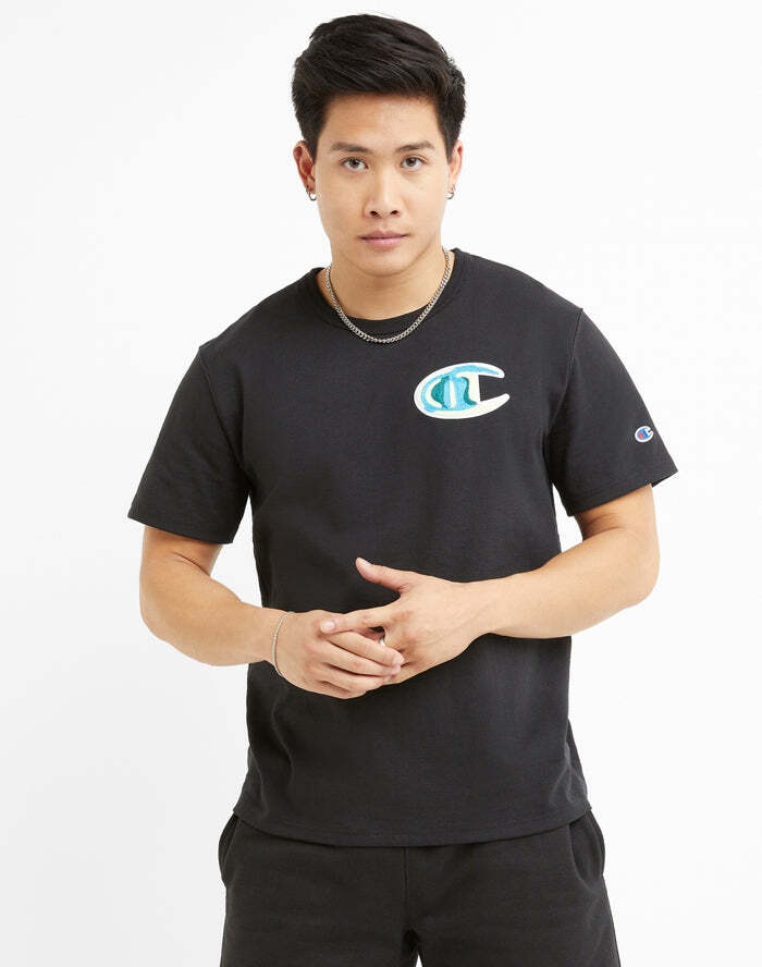 Champion Men’s Chain Stitched C Heritage Tee Black GT19 5863NA BKC