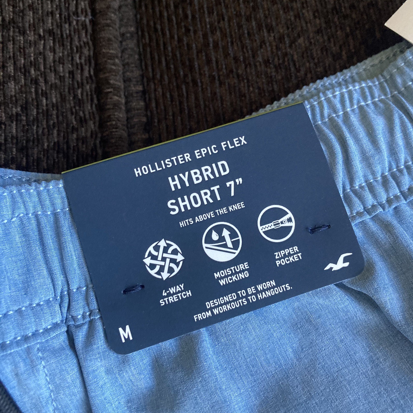 Hollister Epic Flex Light Blue Medium Men Shorts 7 Inches Hybrid