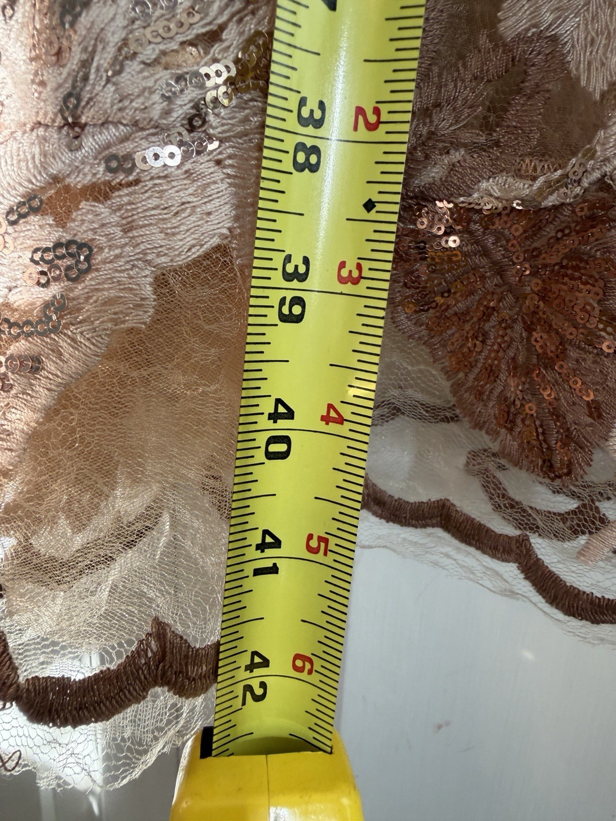 Dress The Population XS Beige/Brown Sequin Lace Floral V-Neck Lined Zip Dress