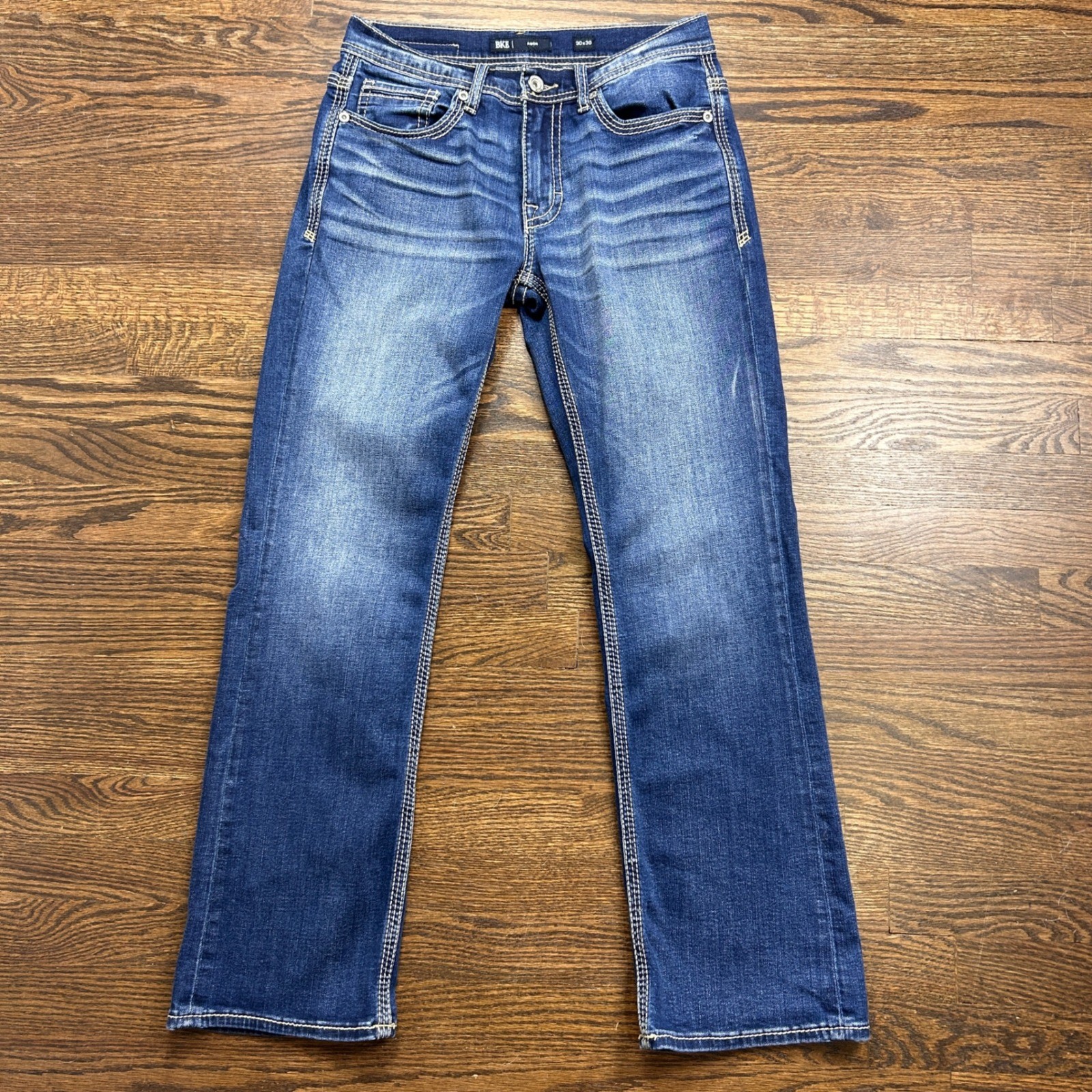 BKE Aiden Jeans Mens 30×30 Straight Medium Wash Contrast Stitch Denim Western
