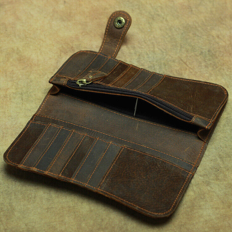 Men Leather Credit ID Cards Holder Long Chain Wallet Biker Trucker Heavy Thick S