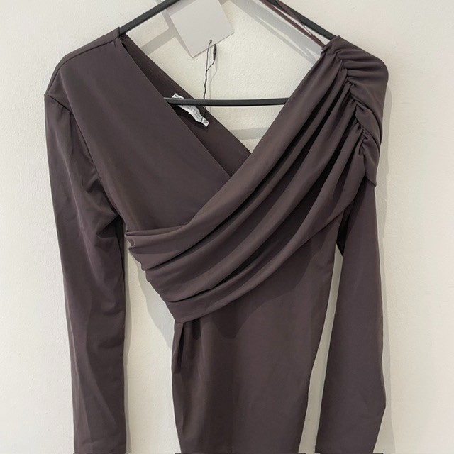 Zara Exposed Shoulder Brown Top Size S Semi Sheer Draped New Tags