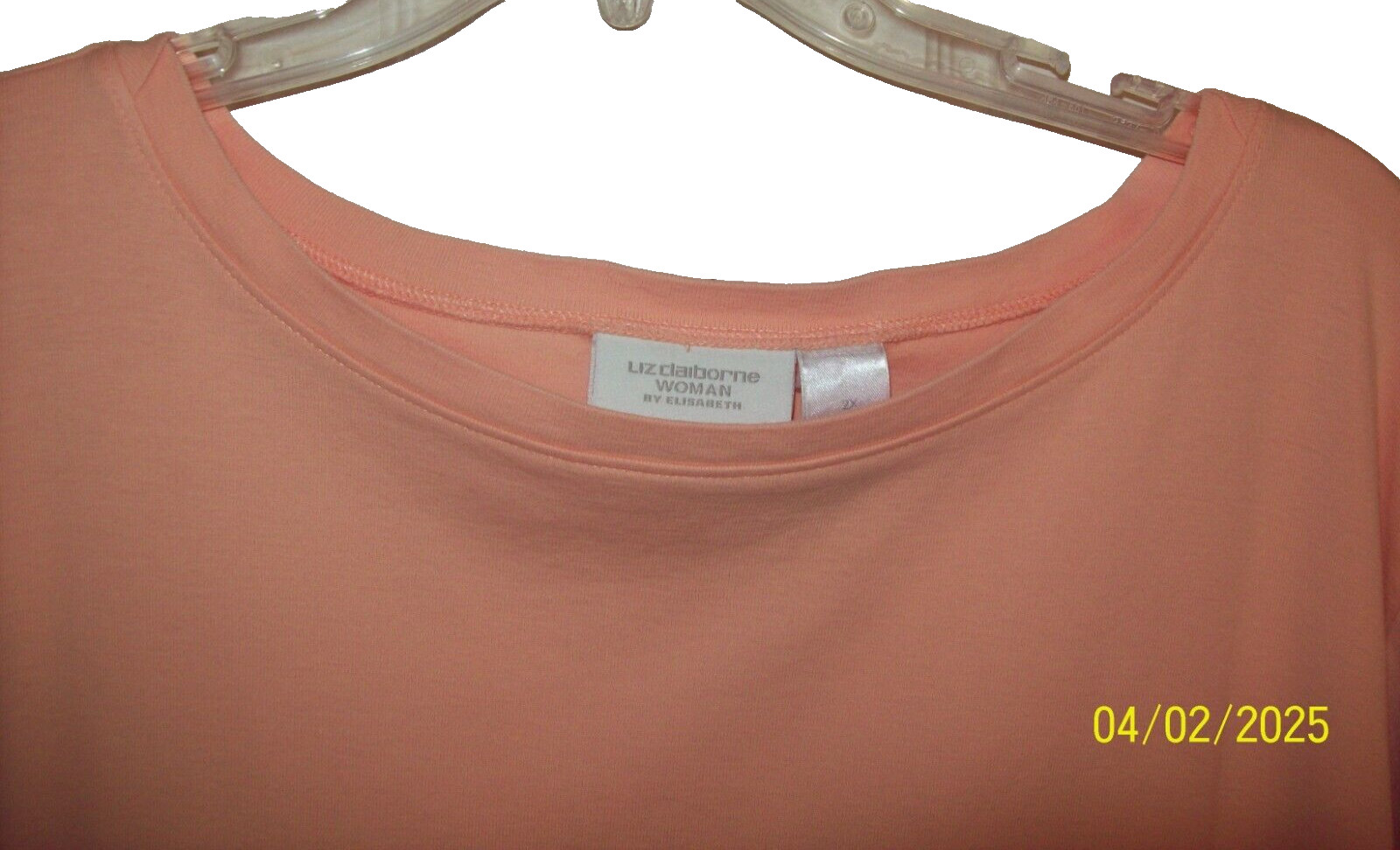 Liz Claiborne Womens Round Neck Short Sleeve COTTON T-Shirt Peach Sz 2X Bust 53″