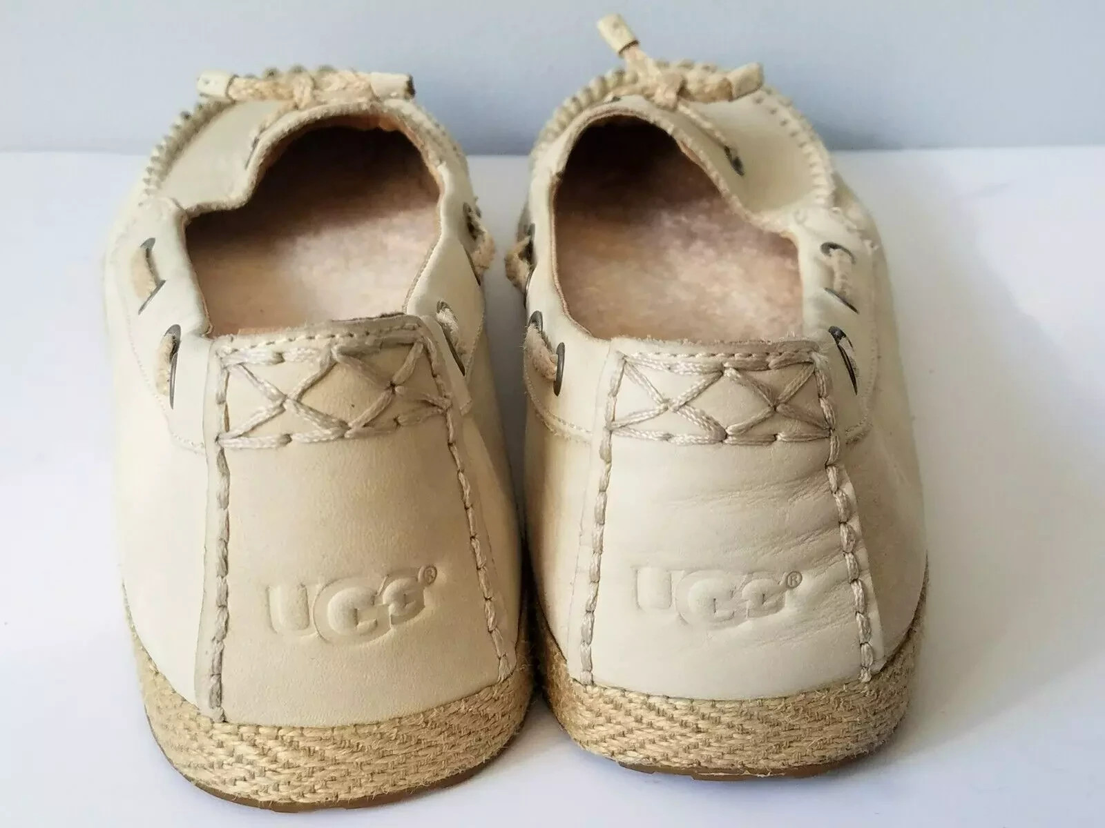 UGG Chivon Ivory Leather Removable Insole Espadrille Flat Moccasin Shoes Size 11