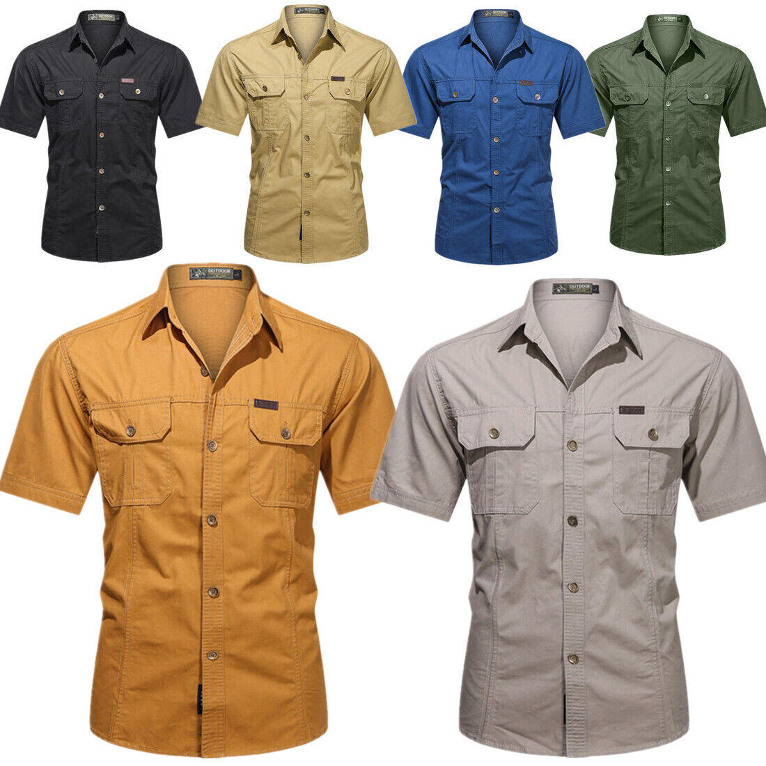 Mens Work Shirts Military Short Sleeves Air Force Army Cotton Casual Shirts Tops