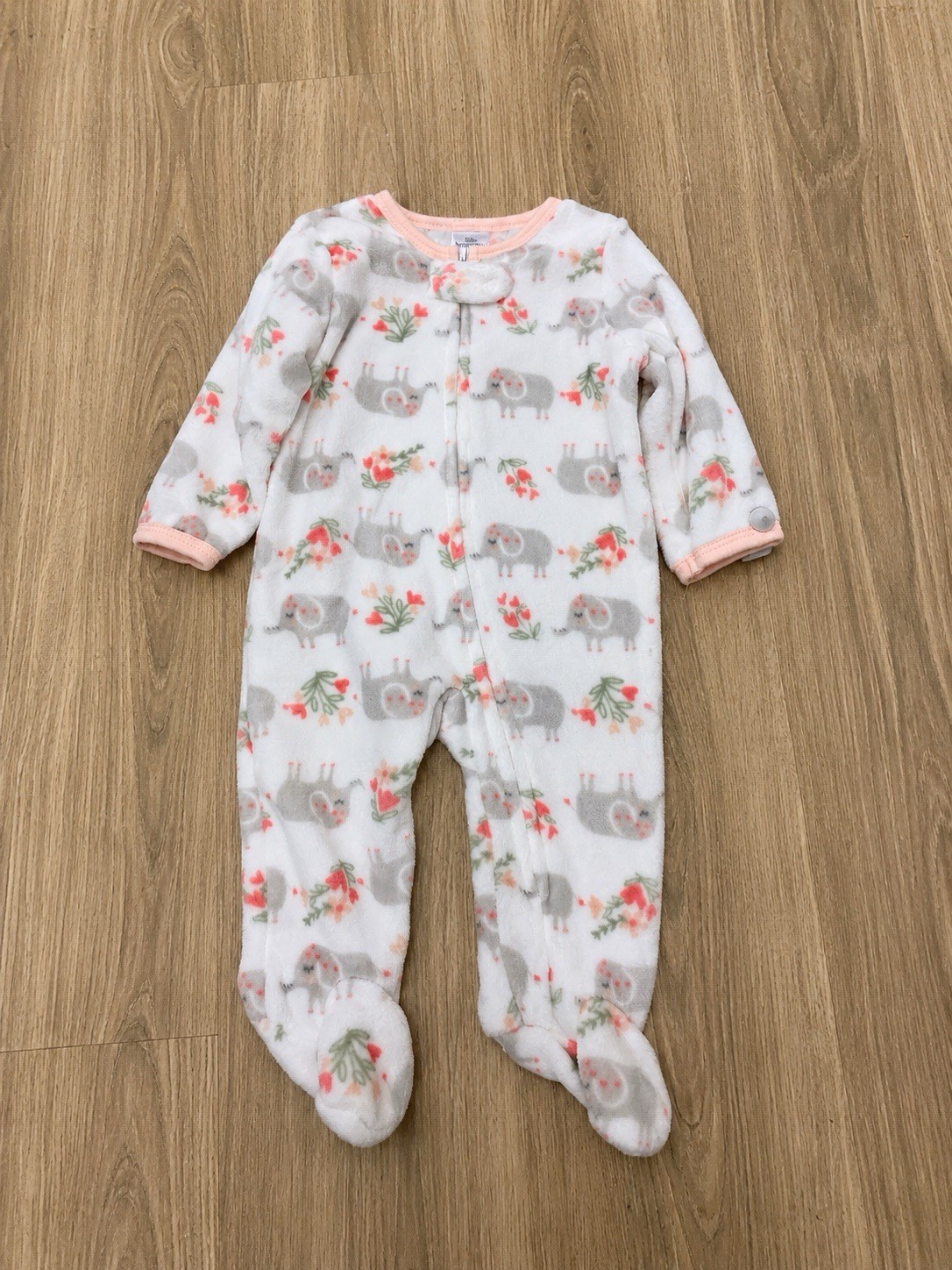Honey Bear Footed Fleece Zip One-Piece Sleeper Elephant Floral 0-9 Months
