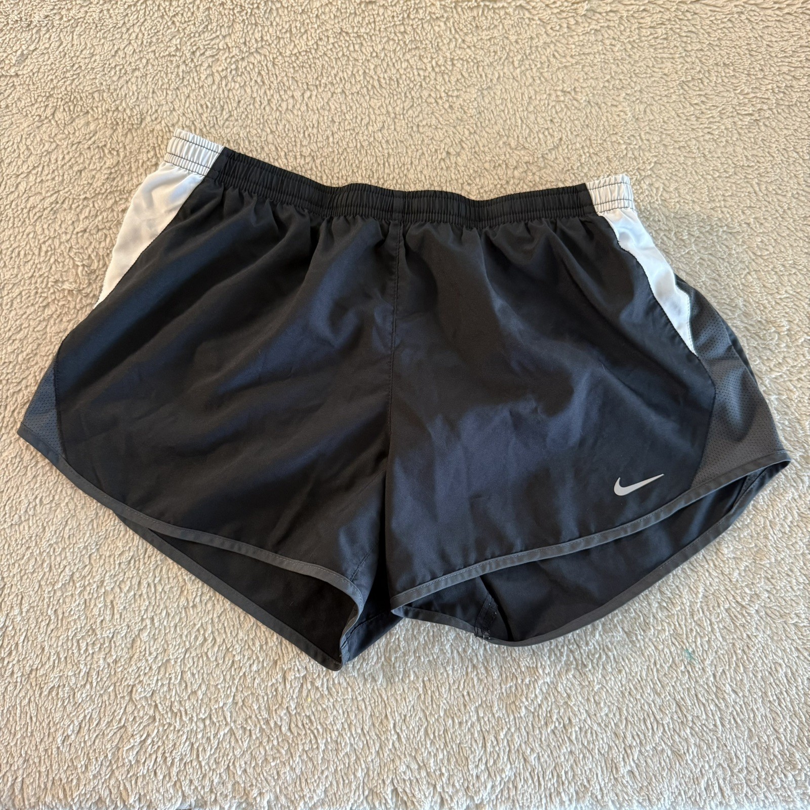 Nike Dri-FIT Lined Running Track Shorts Womens Size Medium Black Grey White