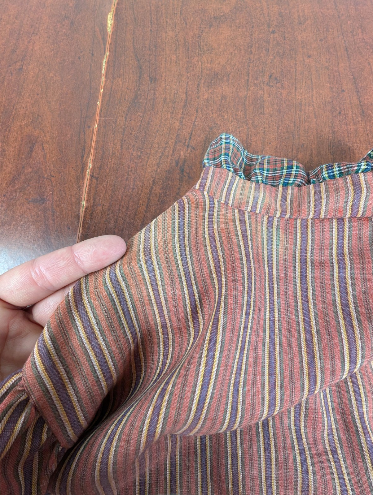 Vintage 70s Stras Teacher Retro Blouse Chic Office Button Fringe Stripes Sz S/M