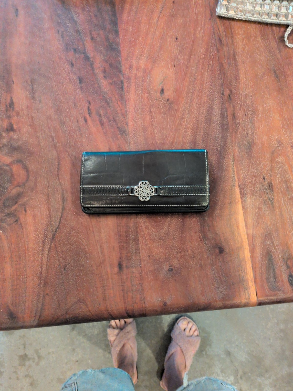 Brighton Black Croc-Embossed Leather Continental Wallet with Silver Hardware