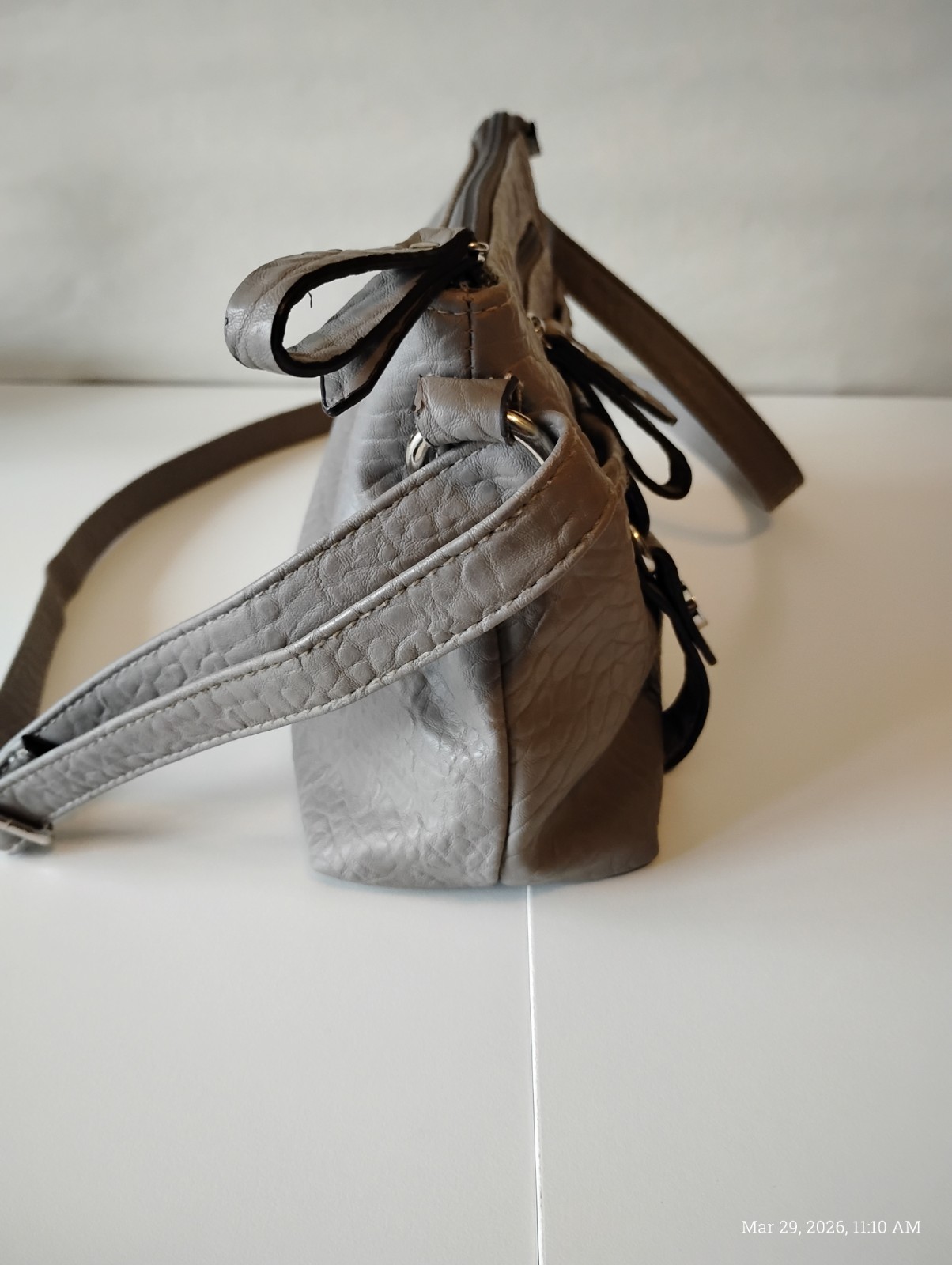 Rosetti Gray Pebbled Shoulder Bag Zipper Buckle Accent Inner Pockets