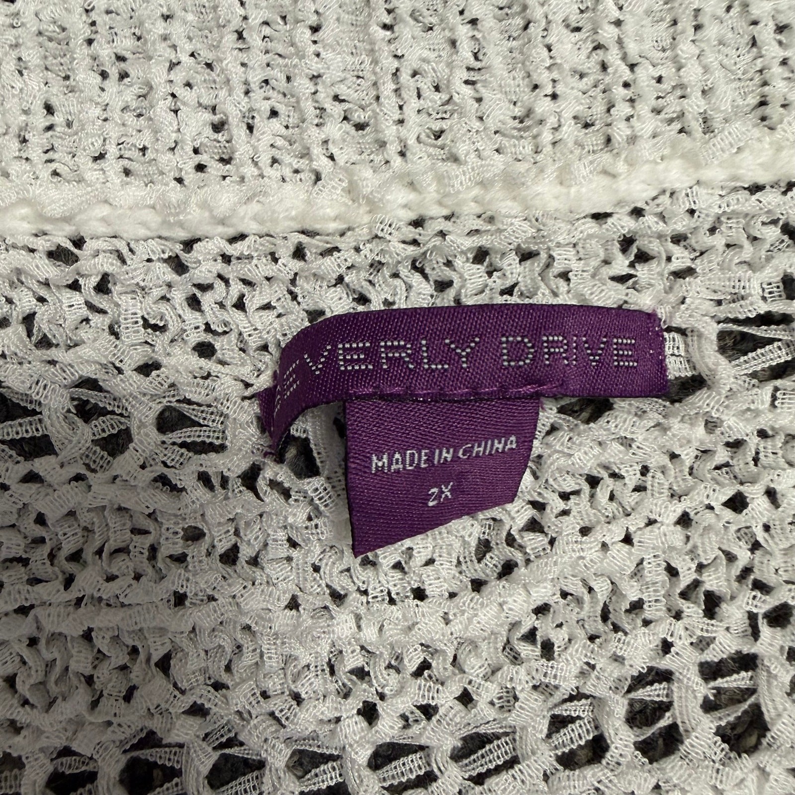 Beverly Drive Open Weave Crochet White Sweater Dolman Sleeves Boho Cottage 2X